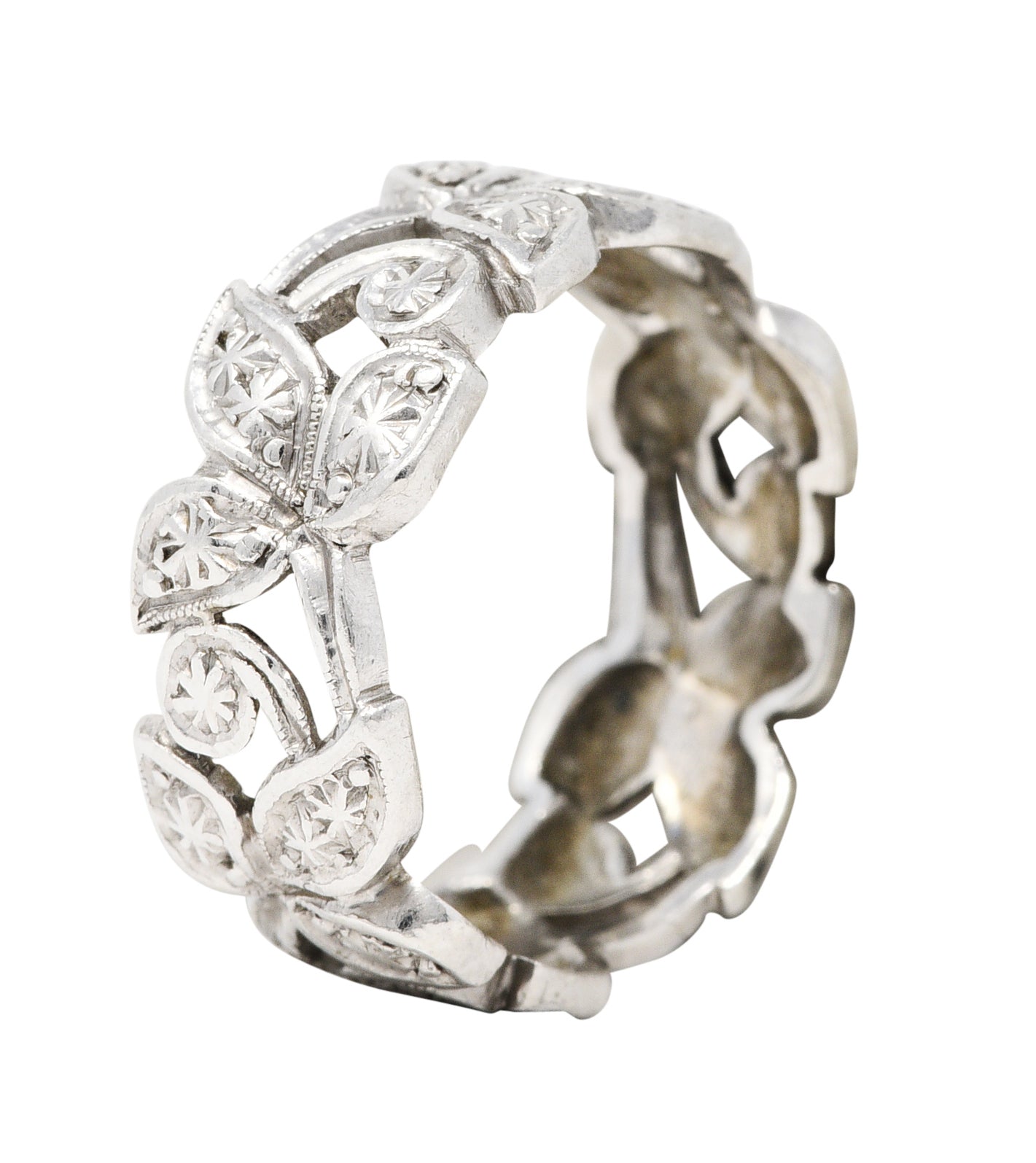 Art Deco Diamond Platinum Ivy Eternity Band RingRing - Wilson's Estate Jewelry