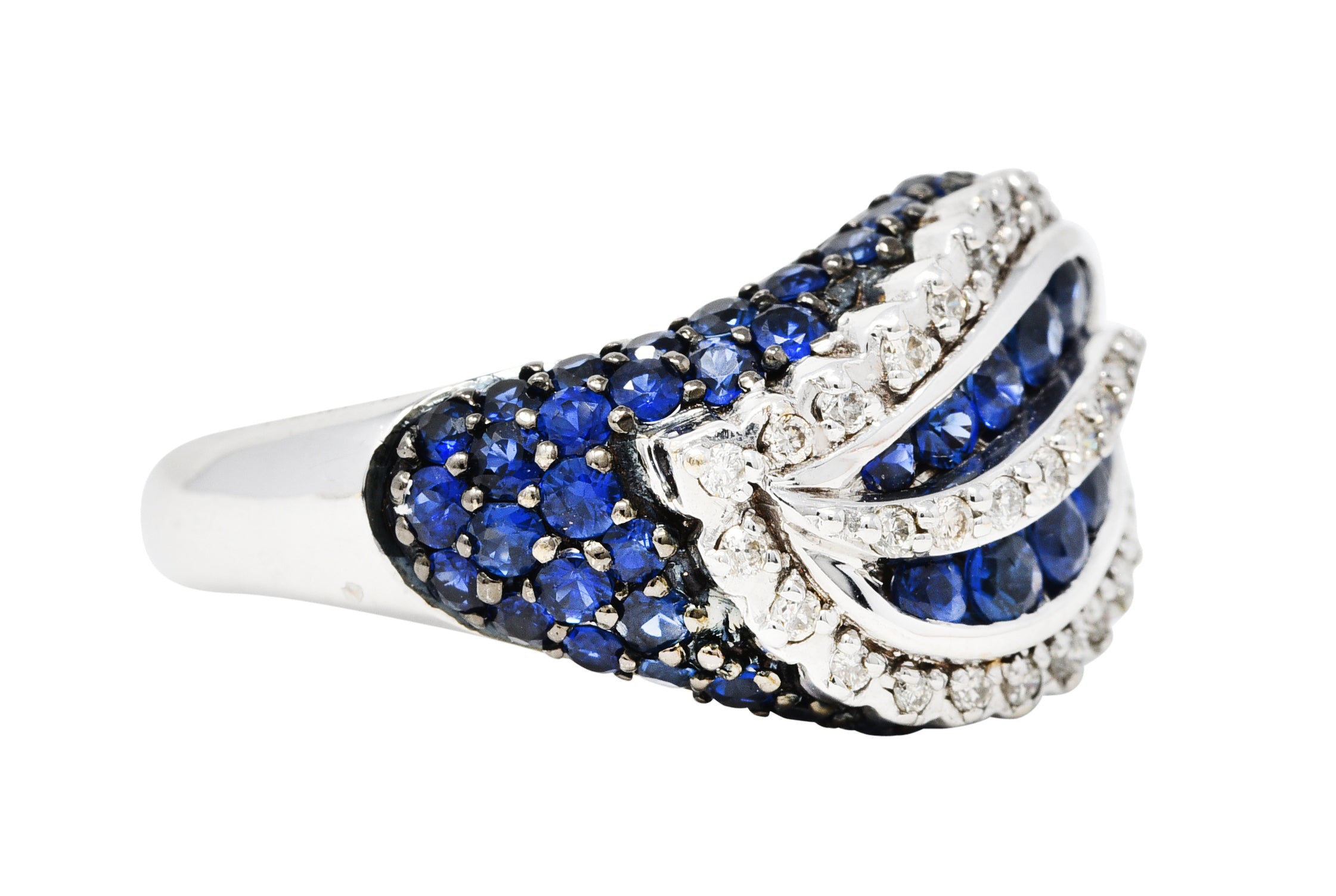 Modern 3.00 CTW Sapphire Diamond 18 Karat White Gold Wave RingRing - Wilson's Estate Jewelry