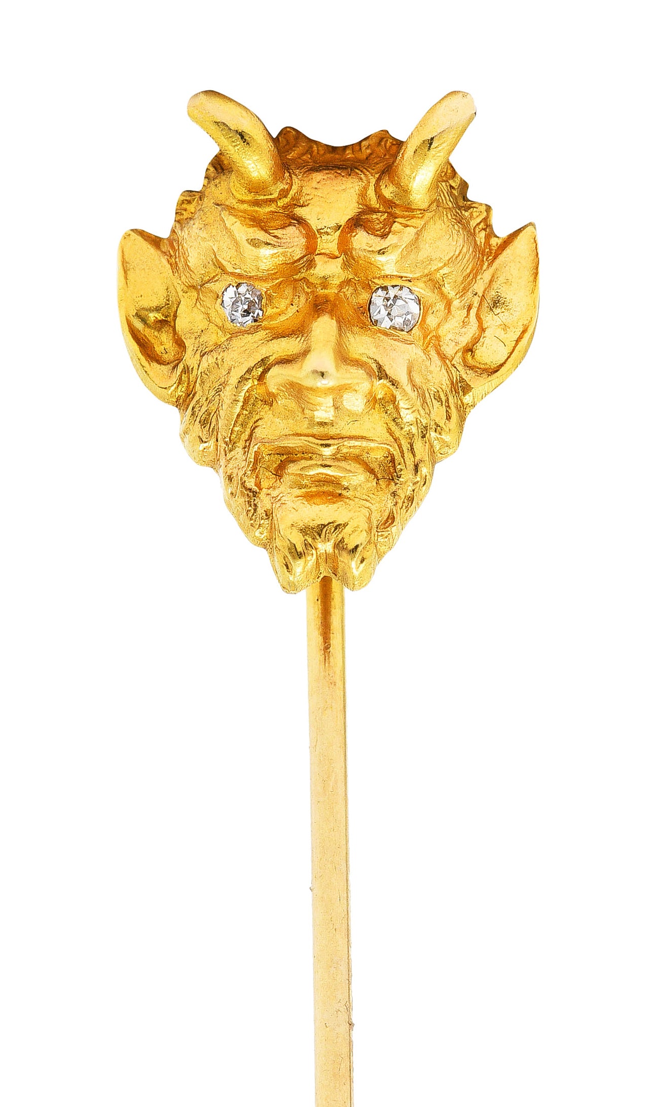 1900 Late Victorian Diamond 18 Karat Yellow Gold Devil Stickpin Wilson's Antique & Estate Jewelry