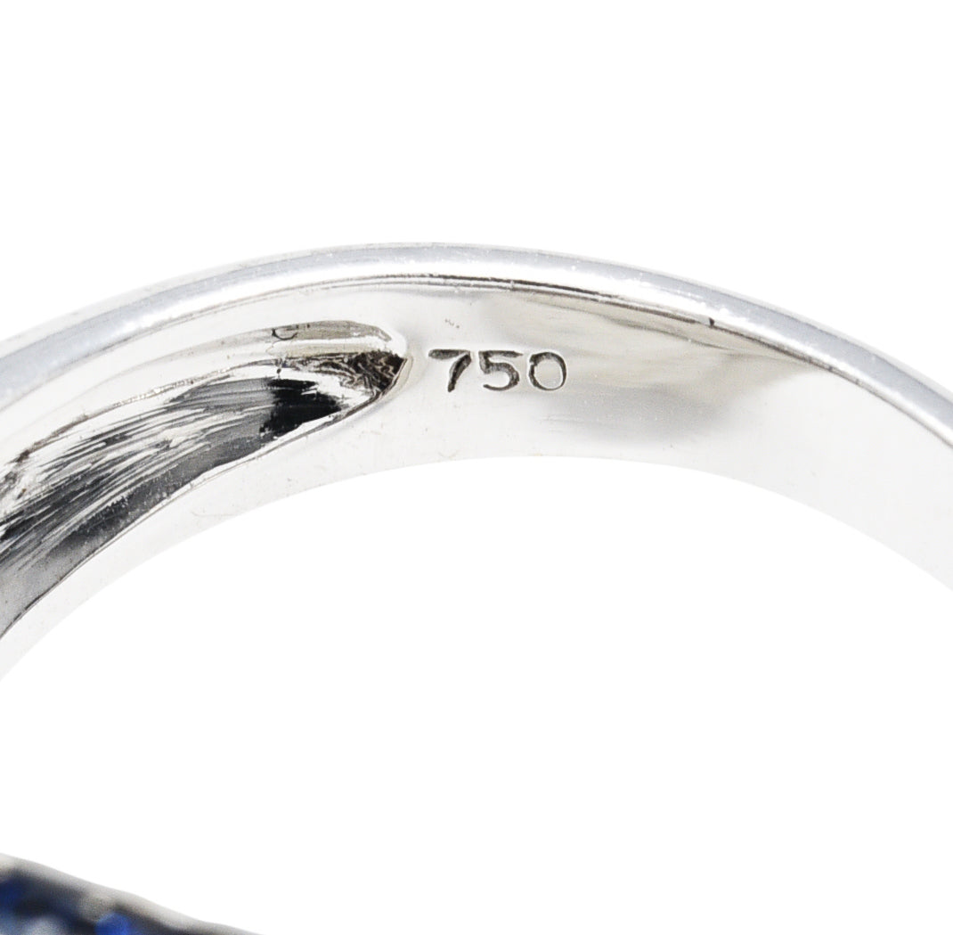 Modern 3.00 CTW Sapphire Diamond 18 Karat White Gold Wave RingRing - Wilson's Estate Jewelry