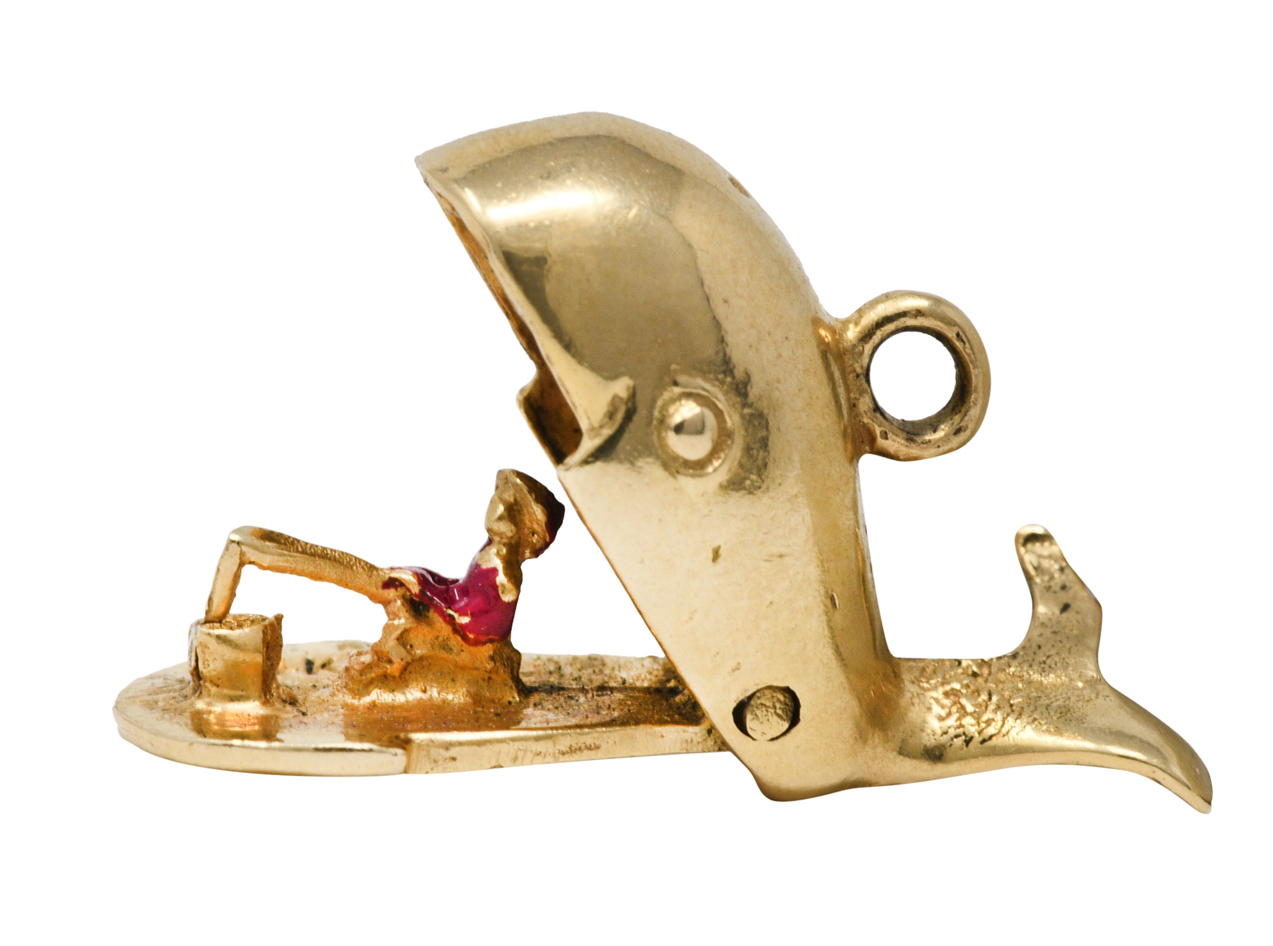 Vintage Enamel 14 Karat Gold Jonah Whale Articulated Charmcharm - Wilson's Estate Jewelry