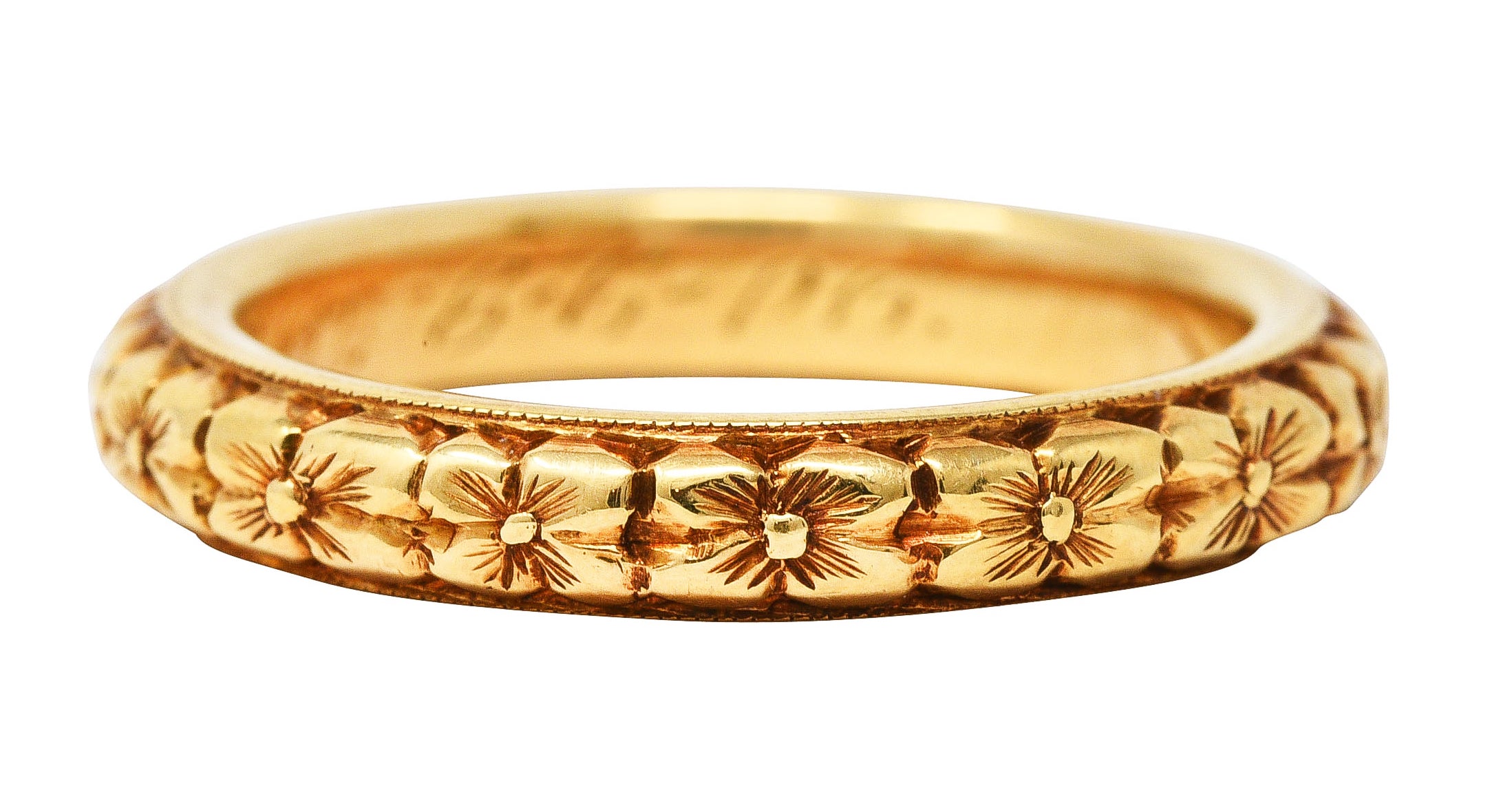 1906 Edwardian 18 Karat Yellow Gold Orange Blossom Band Ring Wilson's Antique & Estate Jewelry