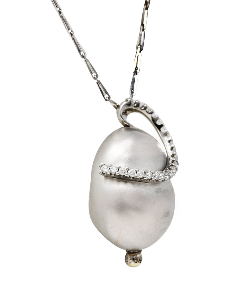 Roberto Coin 18 Karat White Gold Pearl L'Amore Pendant Necklace Wilson's Estate Jewelry