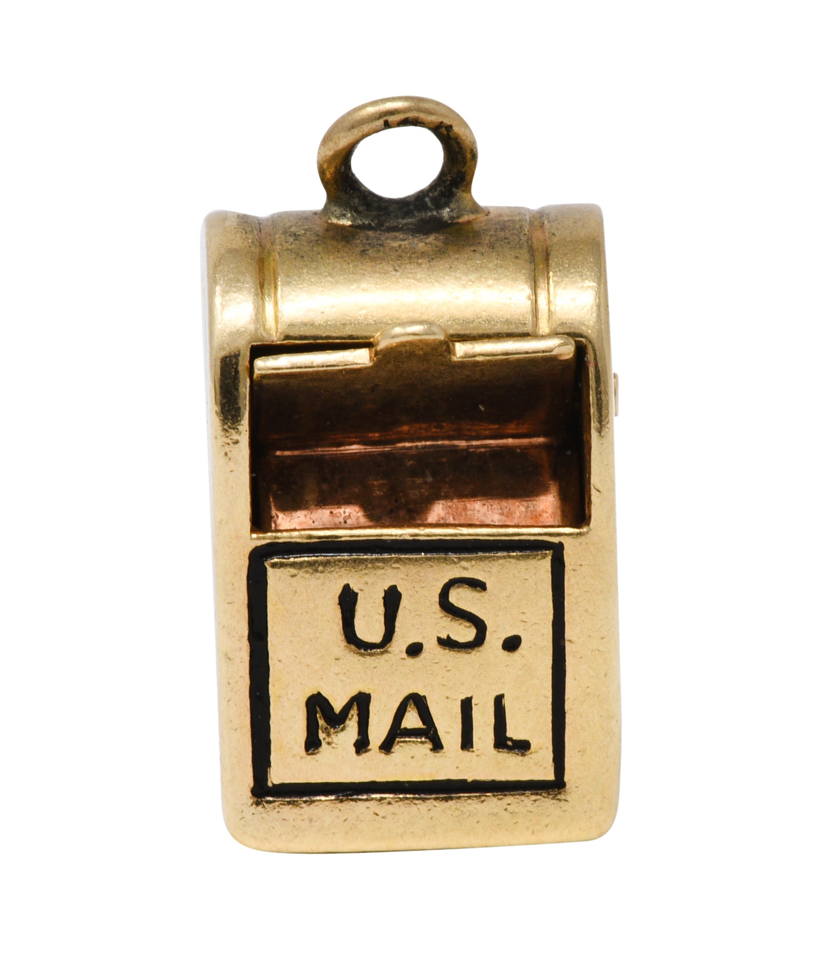 Retro Enamel 14 Karat Gold Love Letter Mailbox Charmcharm - Wilson's Estate Jewelry