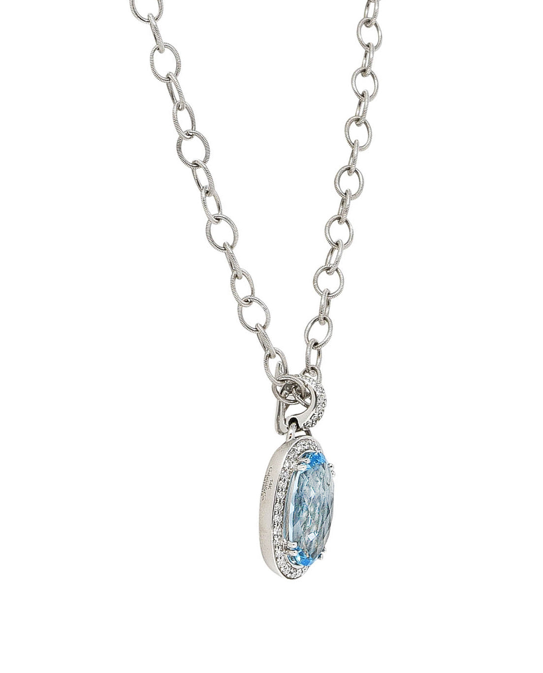 Gabriel & Co. Blue Topaz Diamond 14 Karat White Gold Enhancer Necklace Wilson's Antique & Estate Jewelry