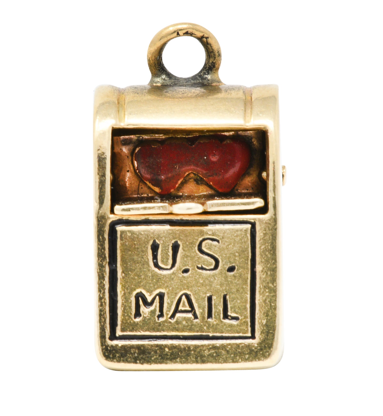 Retro Enamel 14 Karat Gold Love Letter Mailbox Charmcharm - Wilson's Estate Jewelry