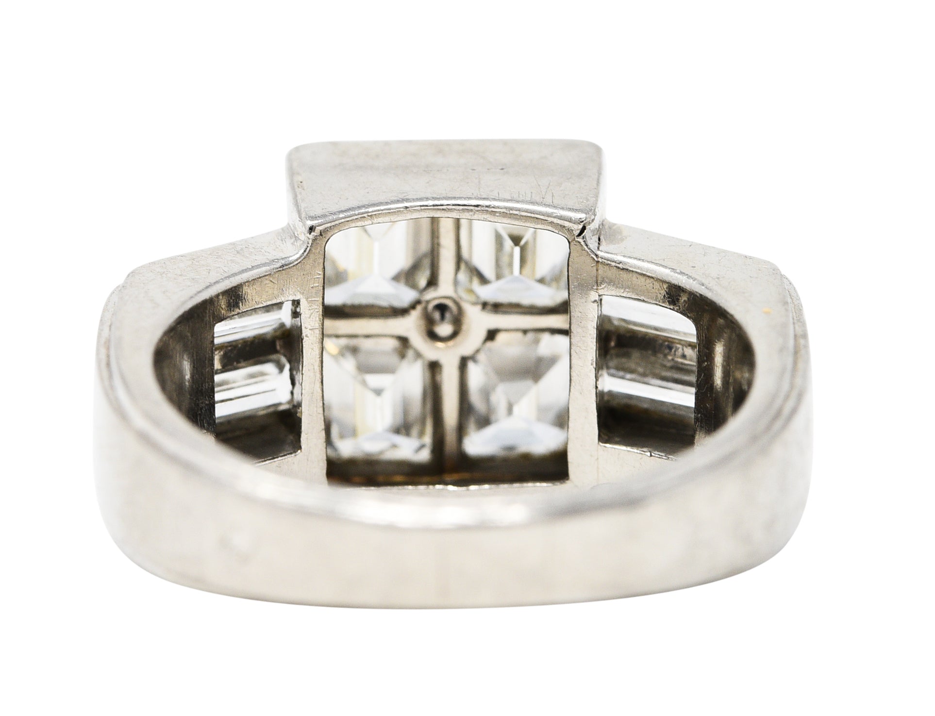 1950's French Mid-Century 3.00 CTW Emerald Cut Diamond Platinum Vintage Mystery Set Ring Wilson's Estate Jewelry