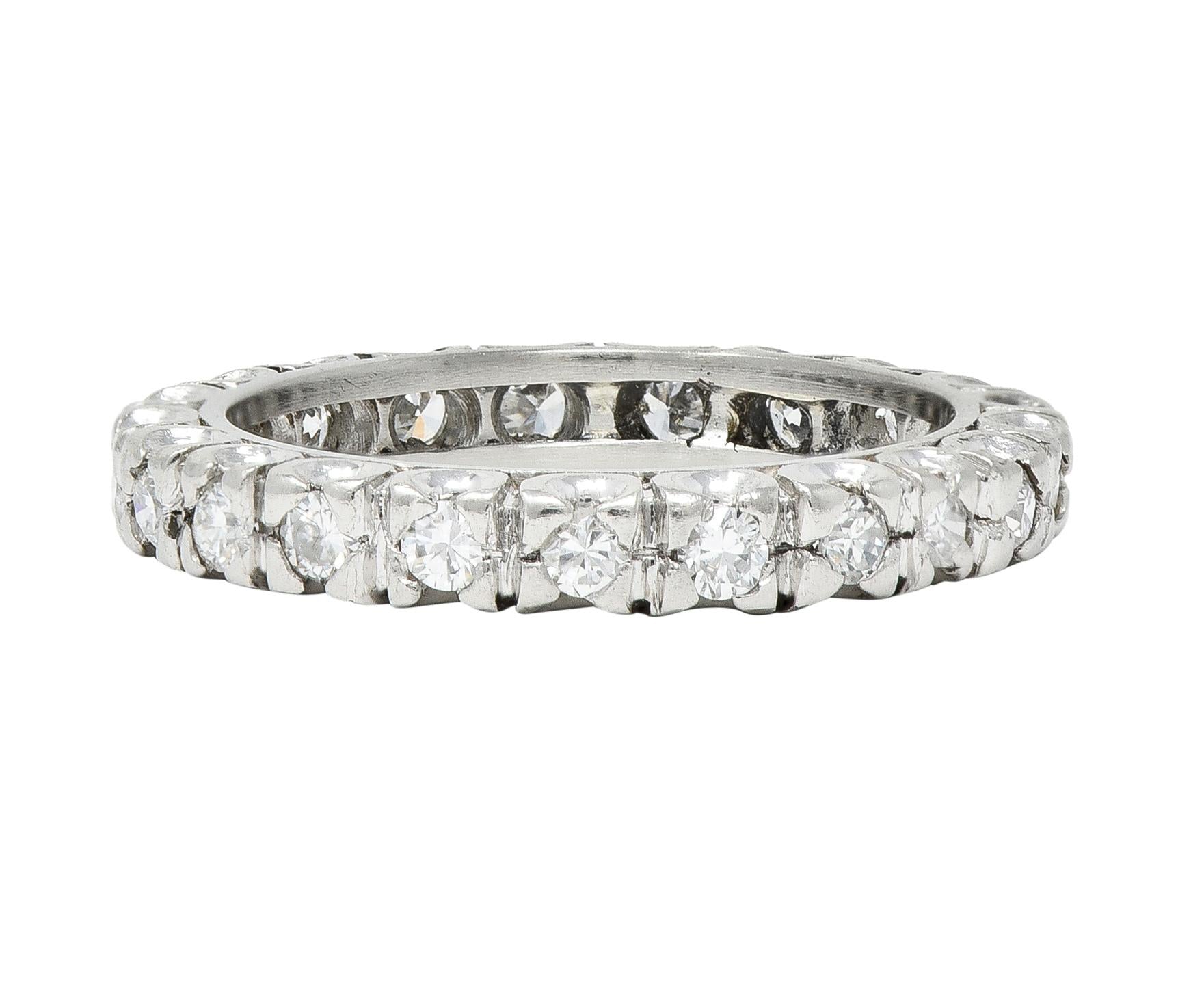 Mid-Century 0.66 CTW Diamond Platinum Vintage Fishtail Eternity Band Ring