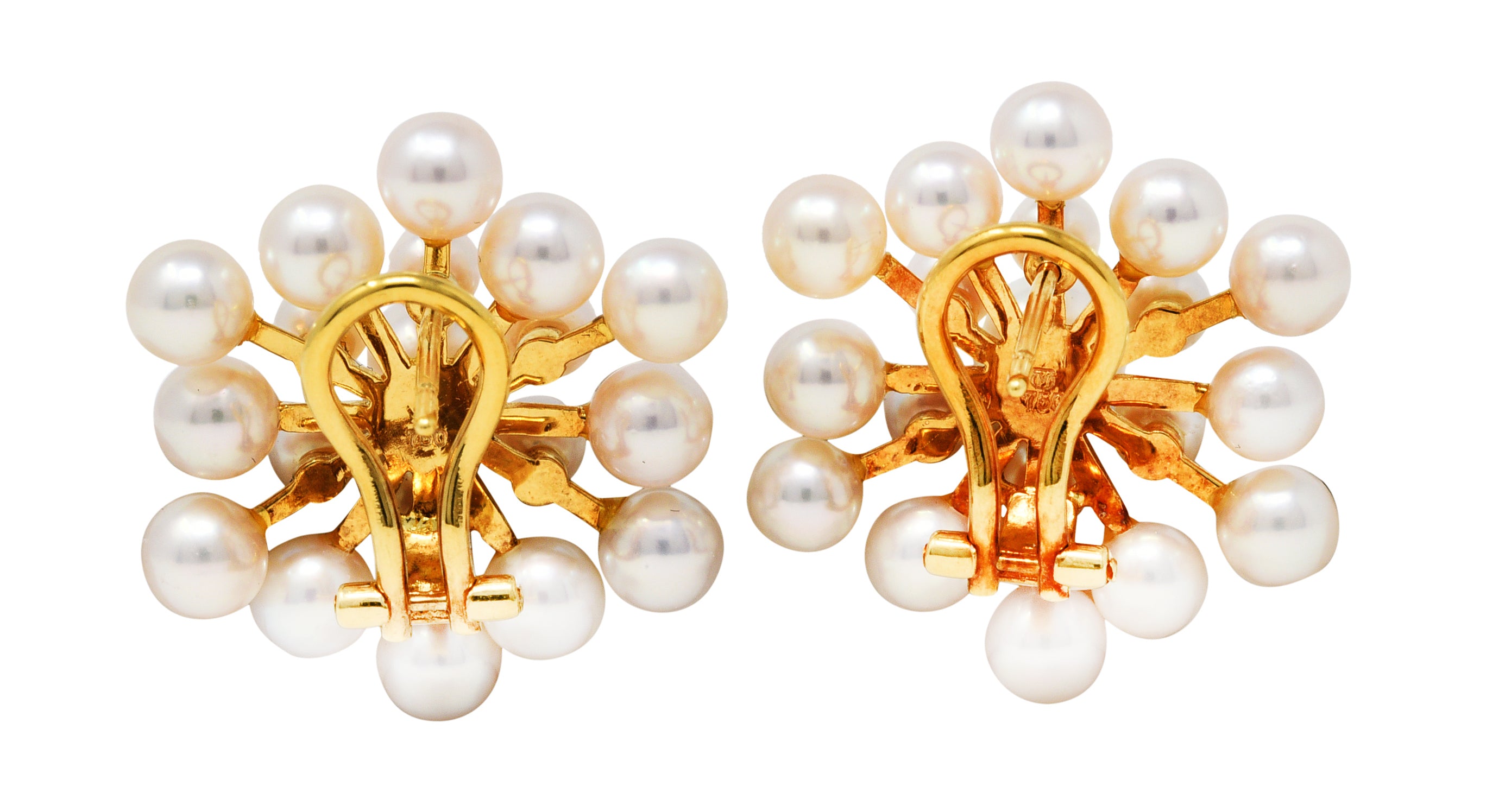 1960's Mikimoto Pearl 18 Karat Gold Burst Cluster EarringsEarrings - Wilson's Estate Jewelry