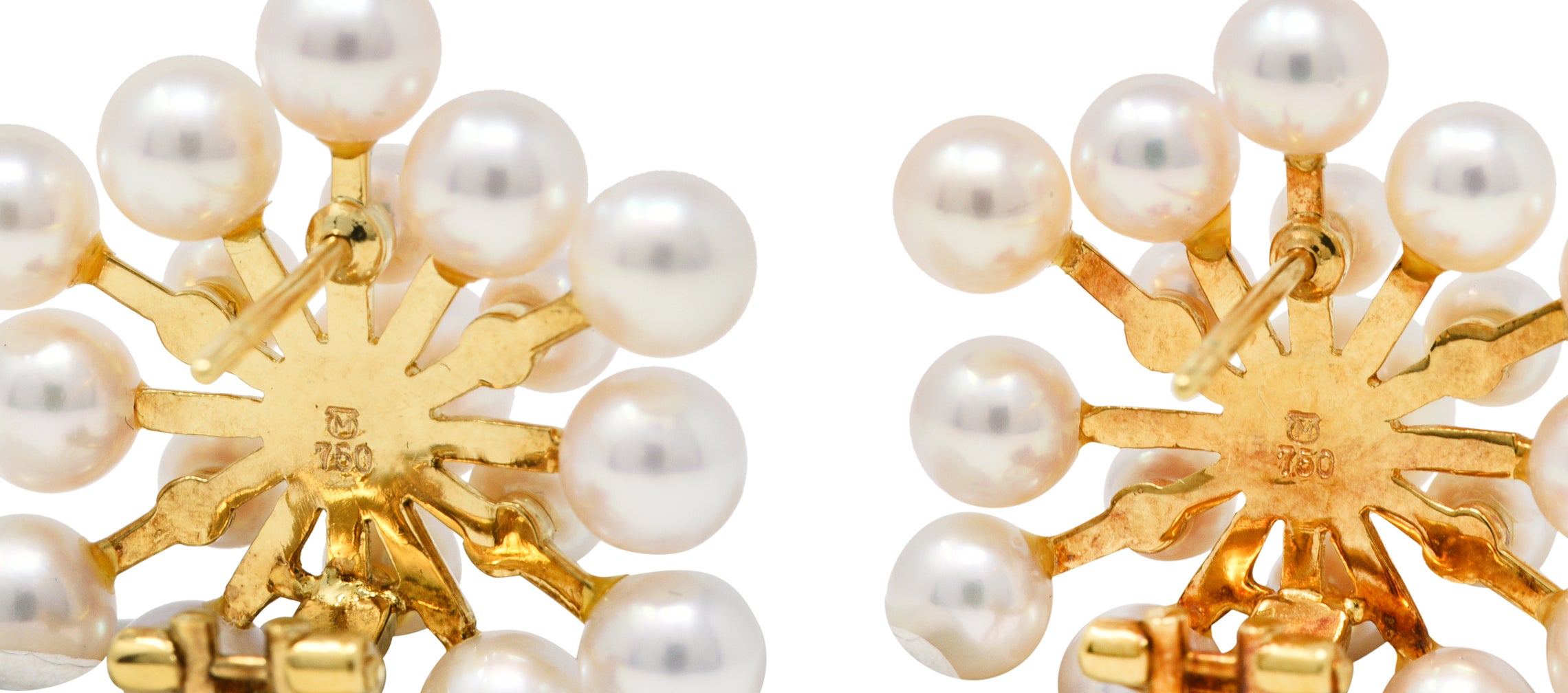 1960's Mikimoto Pearl 18 Karat Gold Burst Cluster EarringsEarrings - Wilson's Estate Jewelry