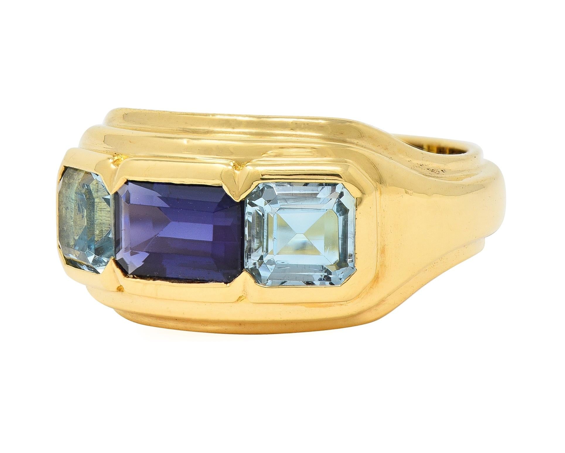 Bulgari 1980s 2.80 CTW Sapphire Aquamarine 18 Karat Gold Roma Vintage Band Ring