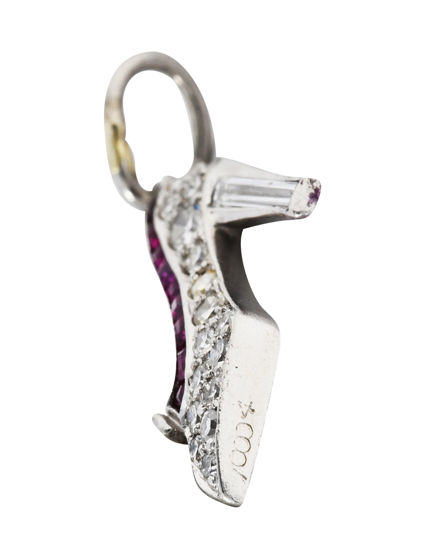 Art Deco 0.55 CTW Diamond Ruby Platinum Heeled Shoe Charmcharm - Wilson's Estate Jewelry