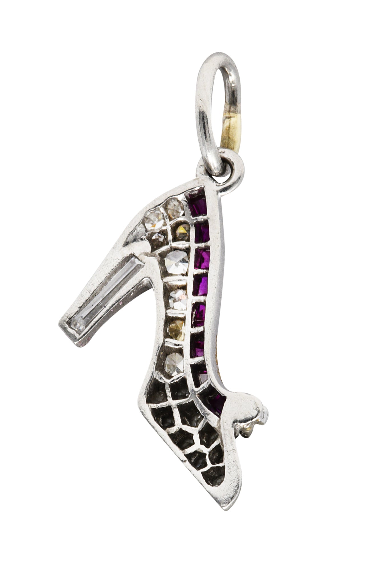 Art Deco 0.55 CTW Diamond Ruby Platinum Heeled Shoe Charmcharm - Wilson's Estate Jewelry