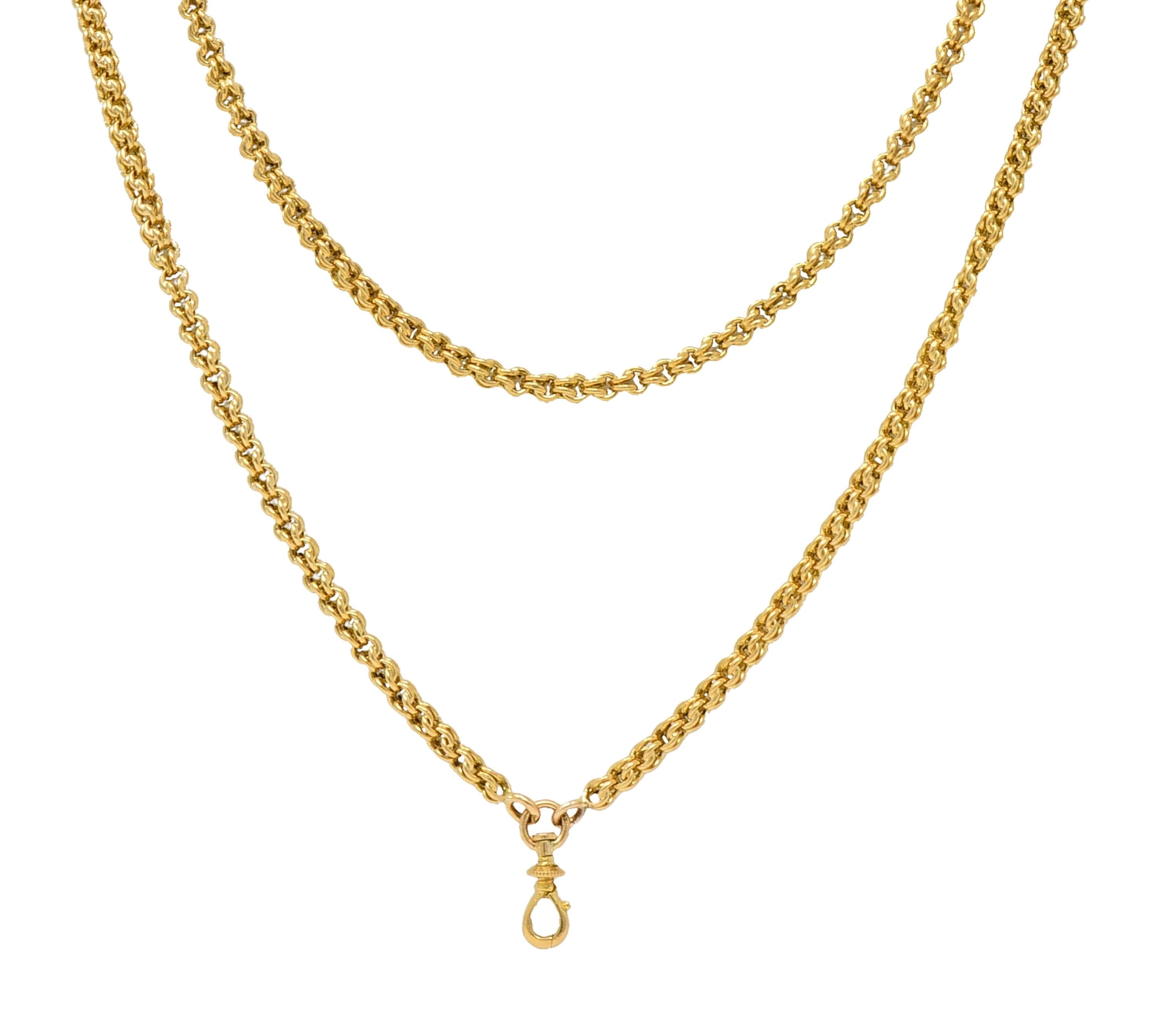 Victorian French 18 Karat Yellow Gold Double Cable Link Fob Chain Necklace