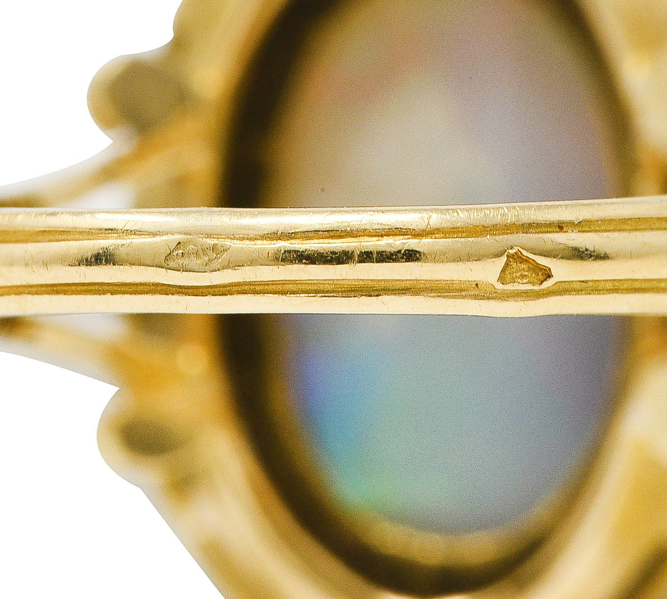 French Victorian Opal Diamond Platinum-Topped 18 Karat Yellow Gold Laurel Antique Ring Wilson's Estate Jewelry