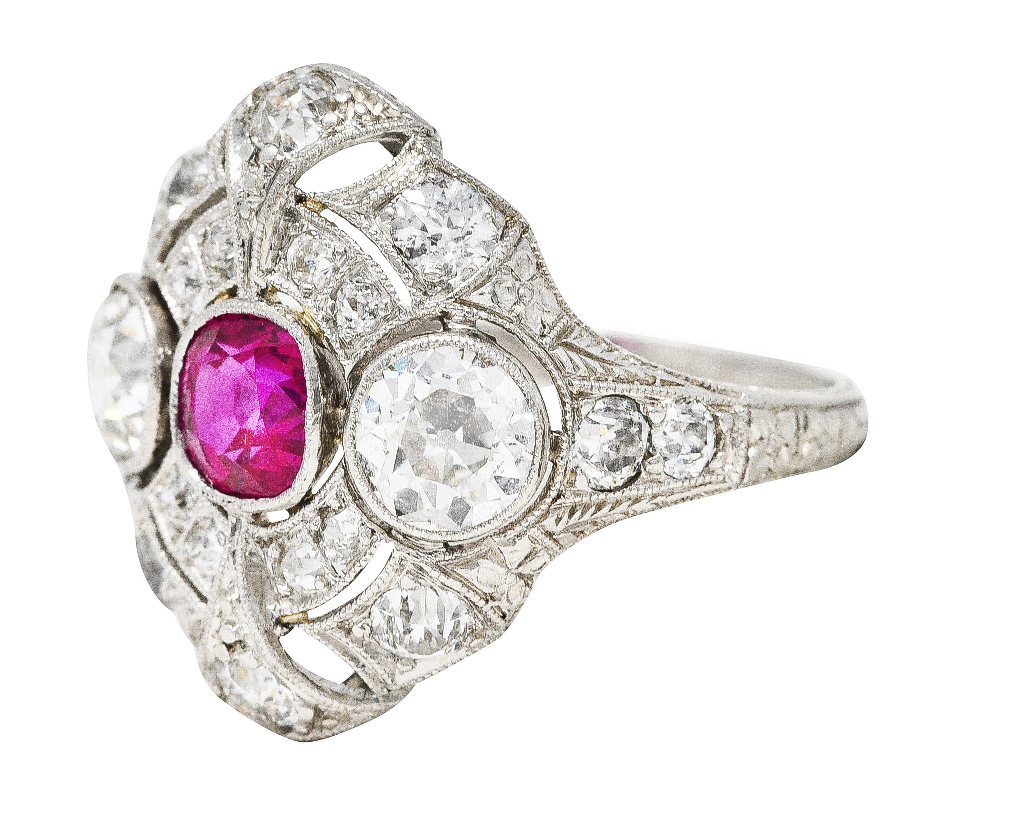 1930's Art Deco 3.18 CTW Ruby Diamond Platinum Dinner Ring Wilson's Estate Jewelry