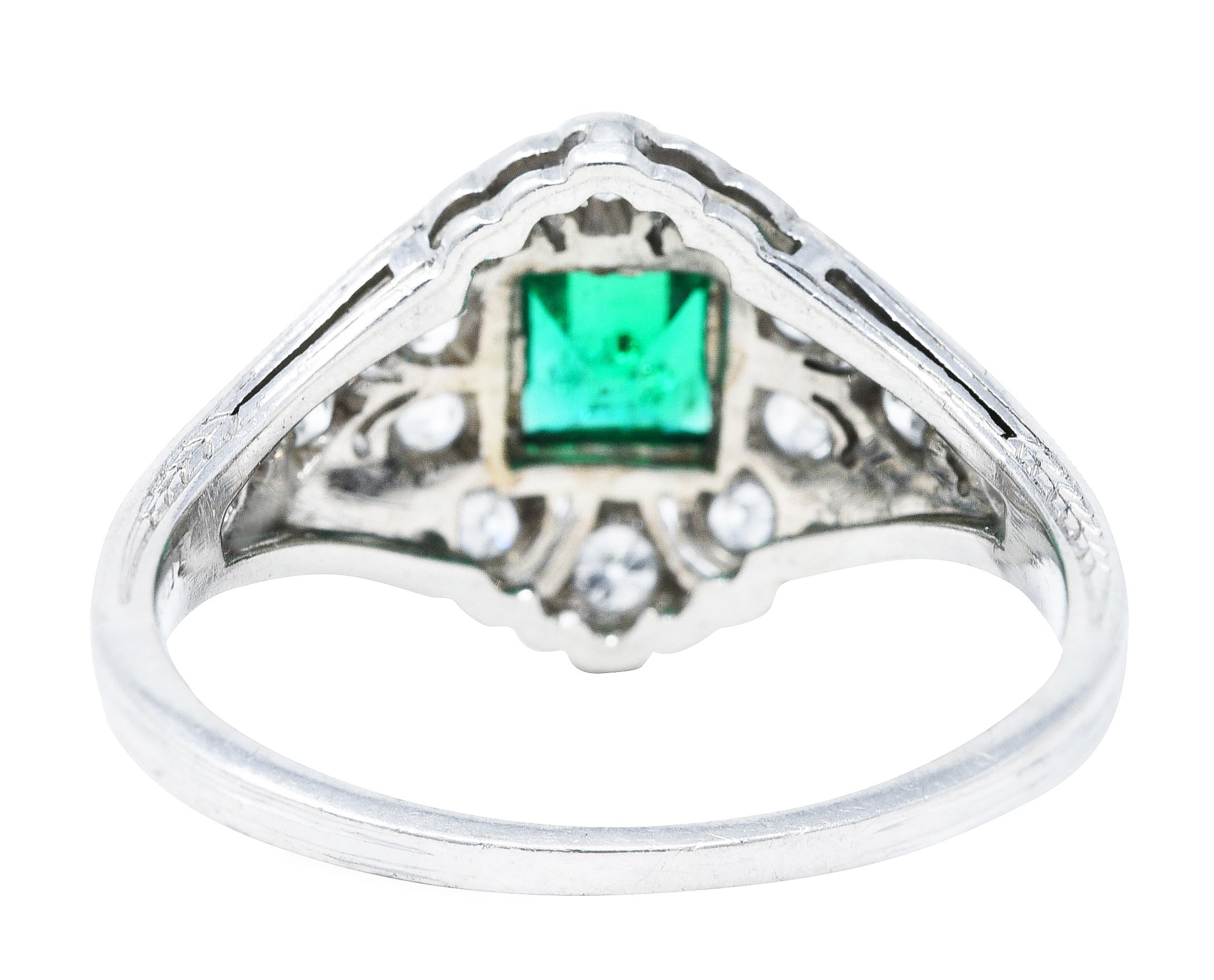 Art Deco Tiffany & Co. Emerald Diamond Platinum Dinner Alternative Ring Wilson's Estate Jewelry