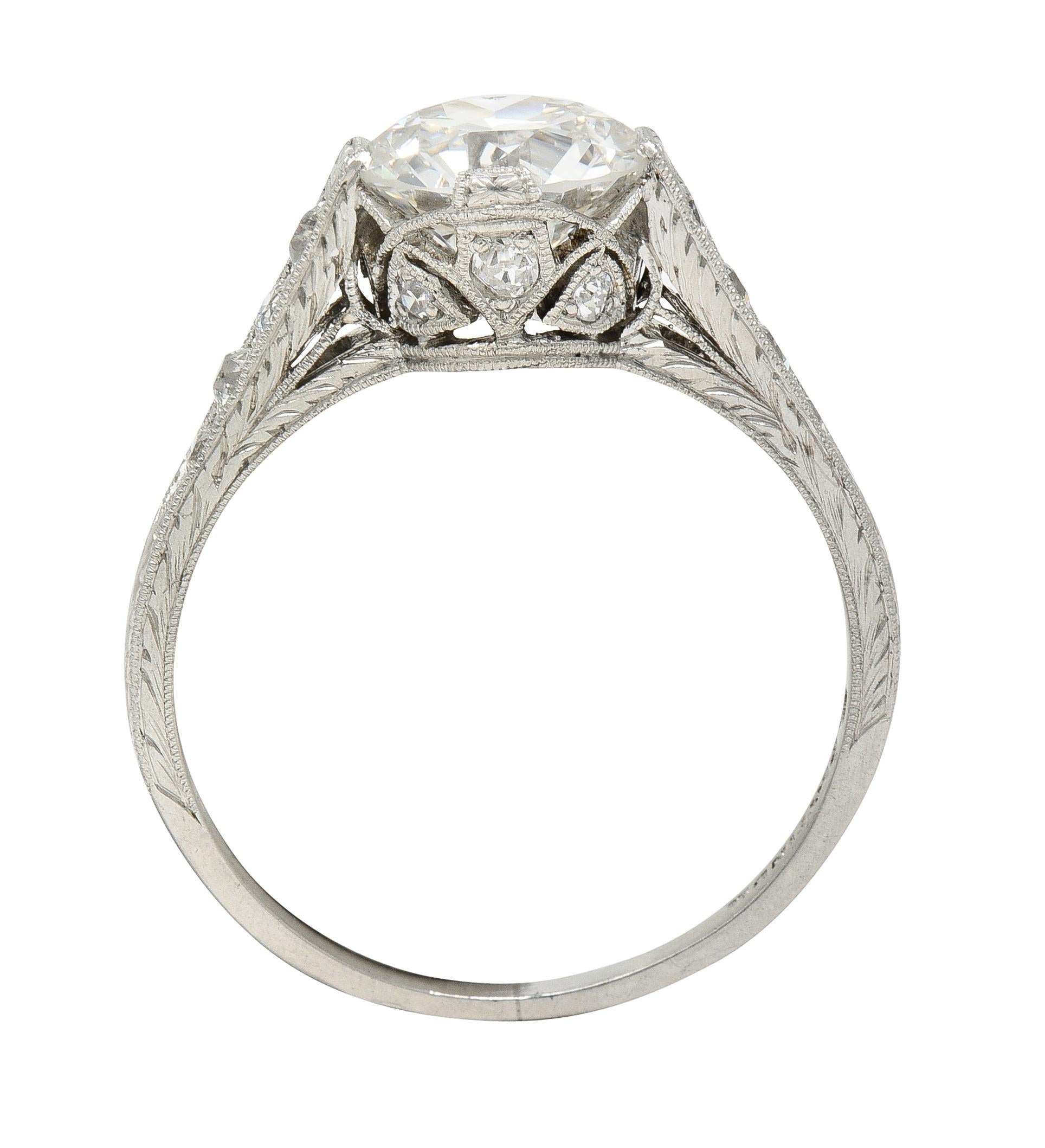 Art Deco 1.75 CTW Old European Cut Diamond Platinum Lotus Engagement Ring GIA