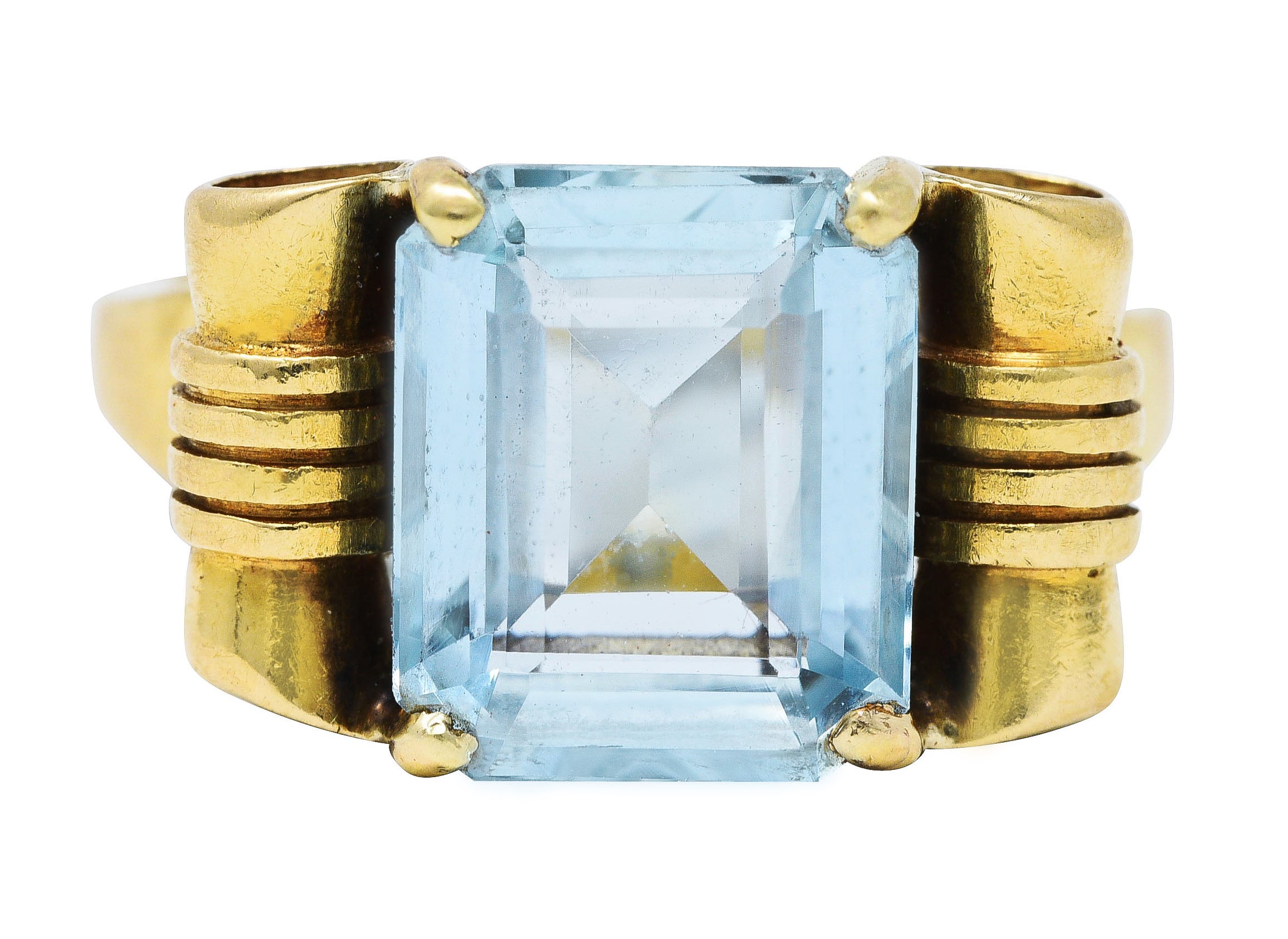 Tiffany & Co. Retro 3.70 CTW Aquamarine 14 Karat Yellow Gold Ring Wilson's Antique & Estate Jewelry