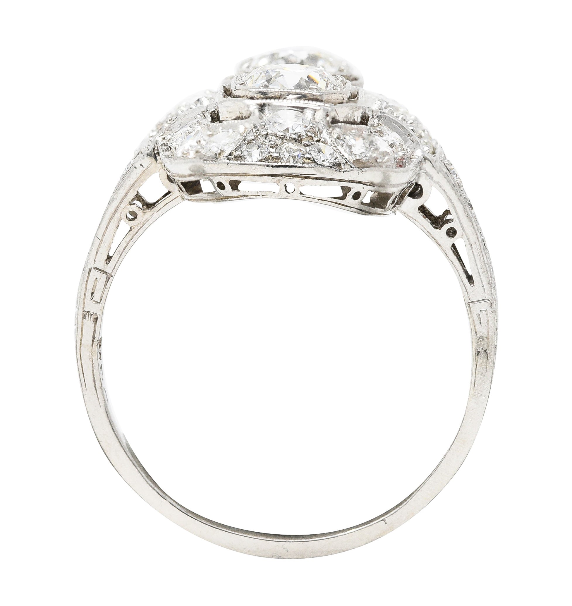 Art Deco 1.60 CTW Old European Cut Diamond Platinum Two Stone Halo Dinner Ring Wilson's Estate Jewelry