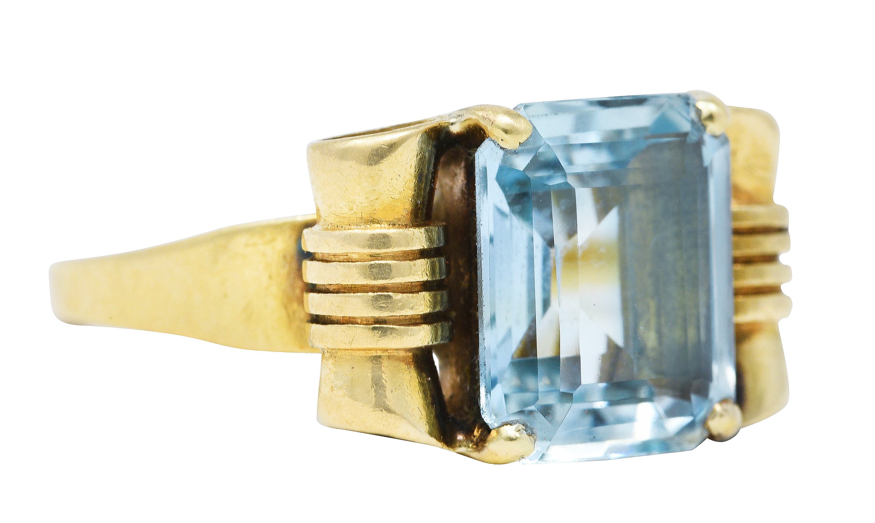 Tiffany & Co. Retro 3.70 CTW Aquamarine 14 Karat Yellow Gold Ring Wilson's Antique & Estate Jewelry