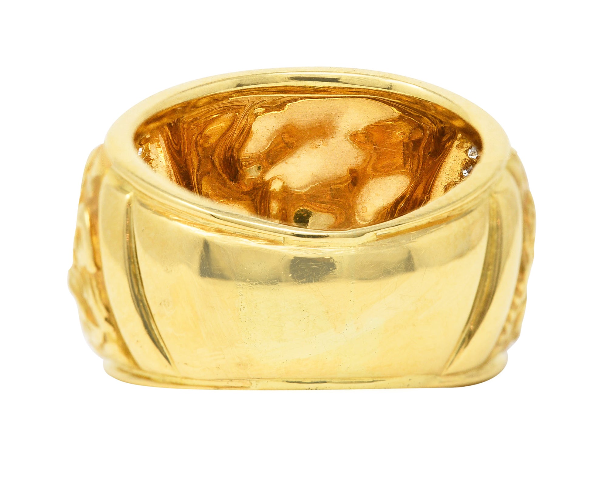 Carrera y Carrera 1990's 18 Karat Yellow Gold Repoussé Cherub Vintage Band Ring Wilson's Estate Jewelry