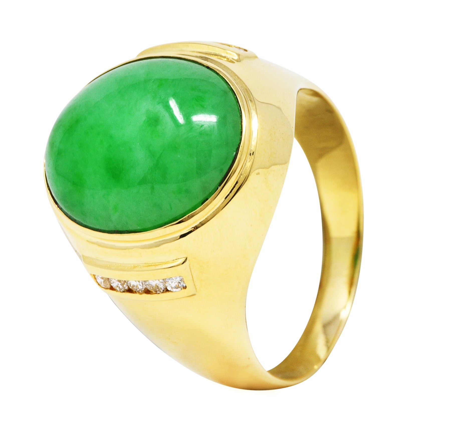 1960's Vintage Jade Diamond 18 Karat Gold Men's Gemstone RingRing - Wilson's Estate Jewelry