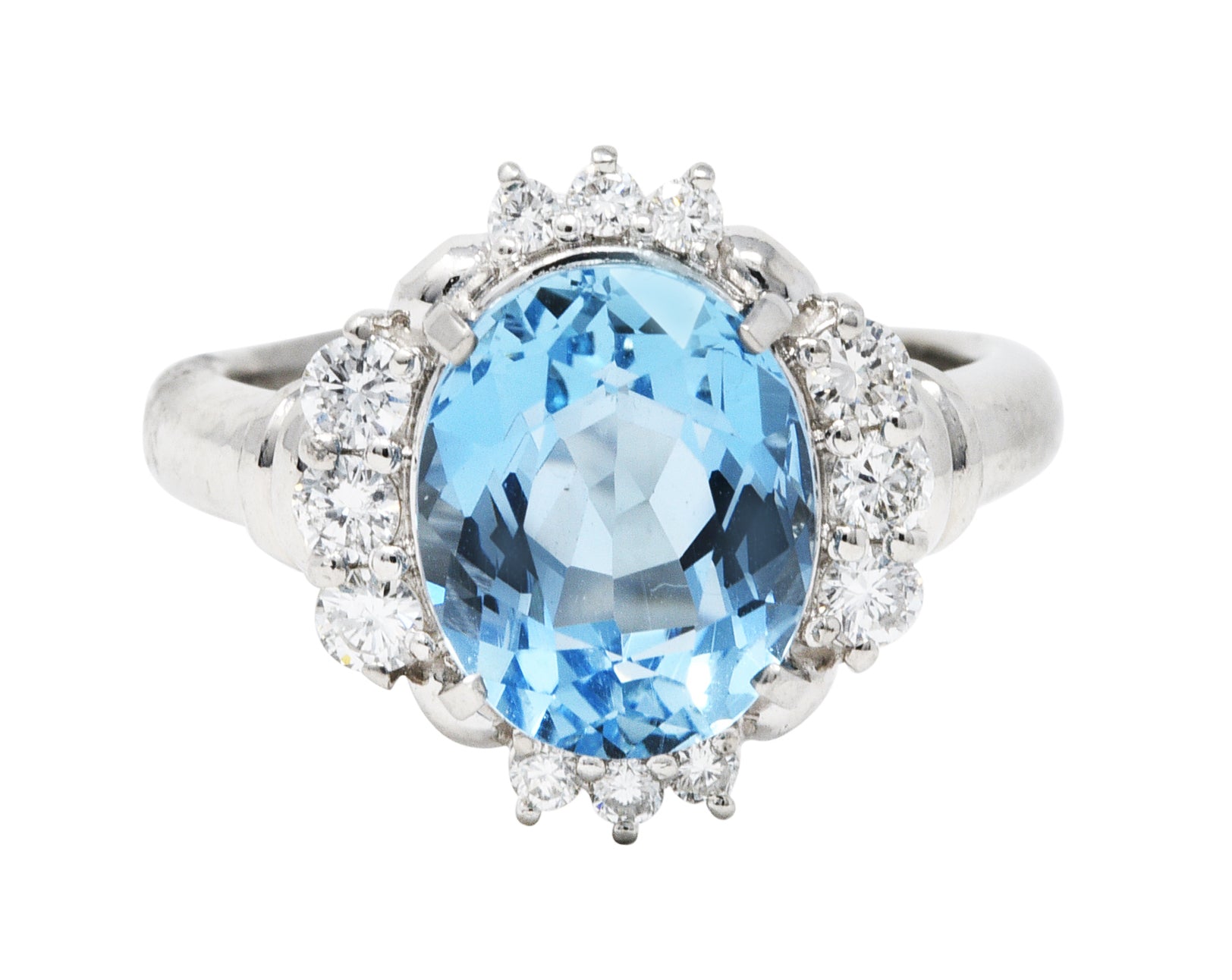 Contemporary 3.70 CTW Aquamarine Diamond Platinum Cluster RingRing - Wilson's Estate Jewelry