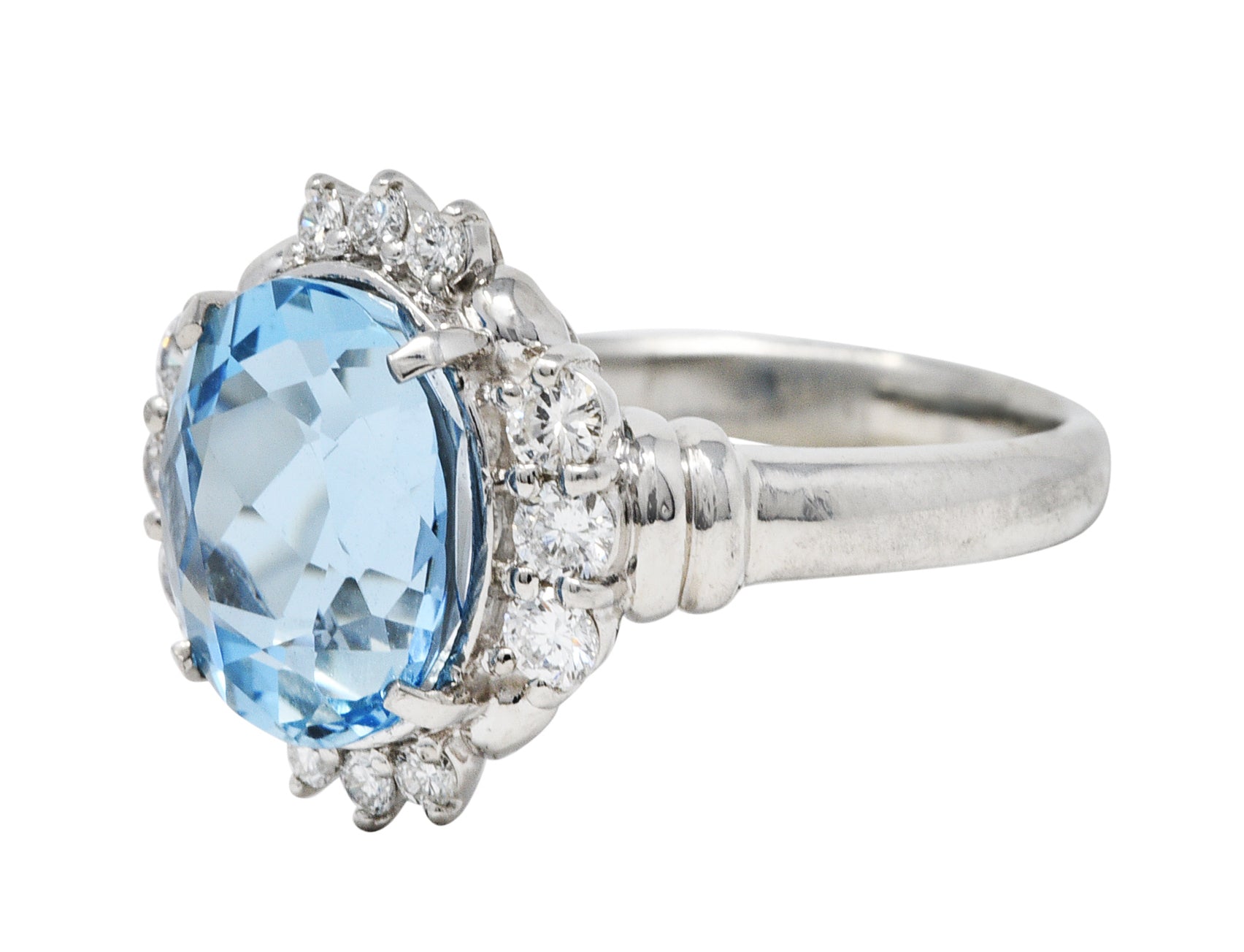 Contemporary 3.70 CTW Aquamarine Diamond Platinum Cluster RingRing - Wilson's Estate Jewelry