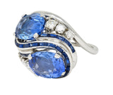 Mid-Century 10.59 CTW No Heat Ceylon Sapphire Diamond Platinum Bypass Ring GIA