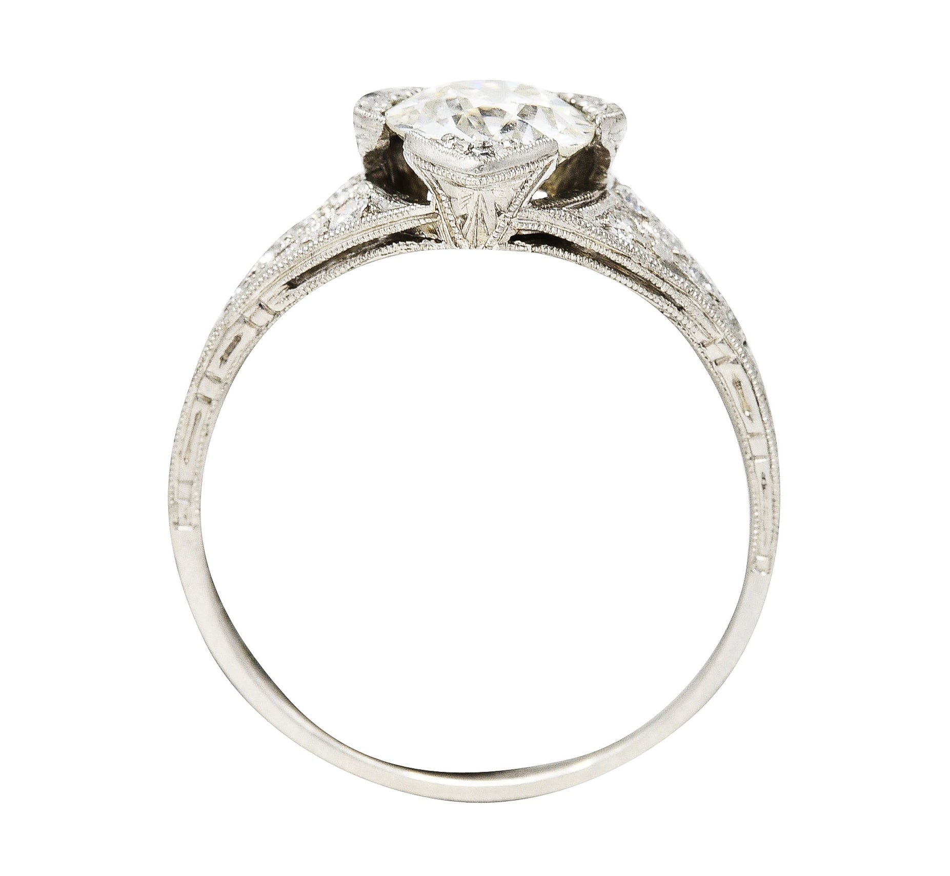 Art Deco 1.15 CTW Old European Diamond Platinum Heart Engagement Ring Wilson's Estate Jewelry