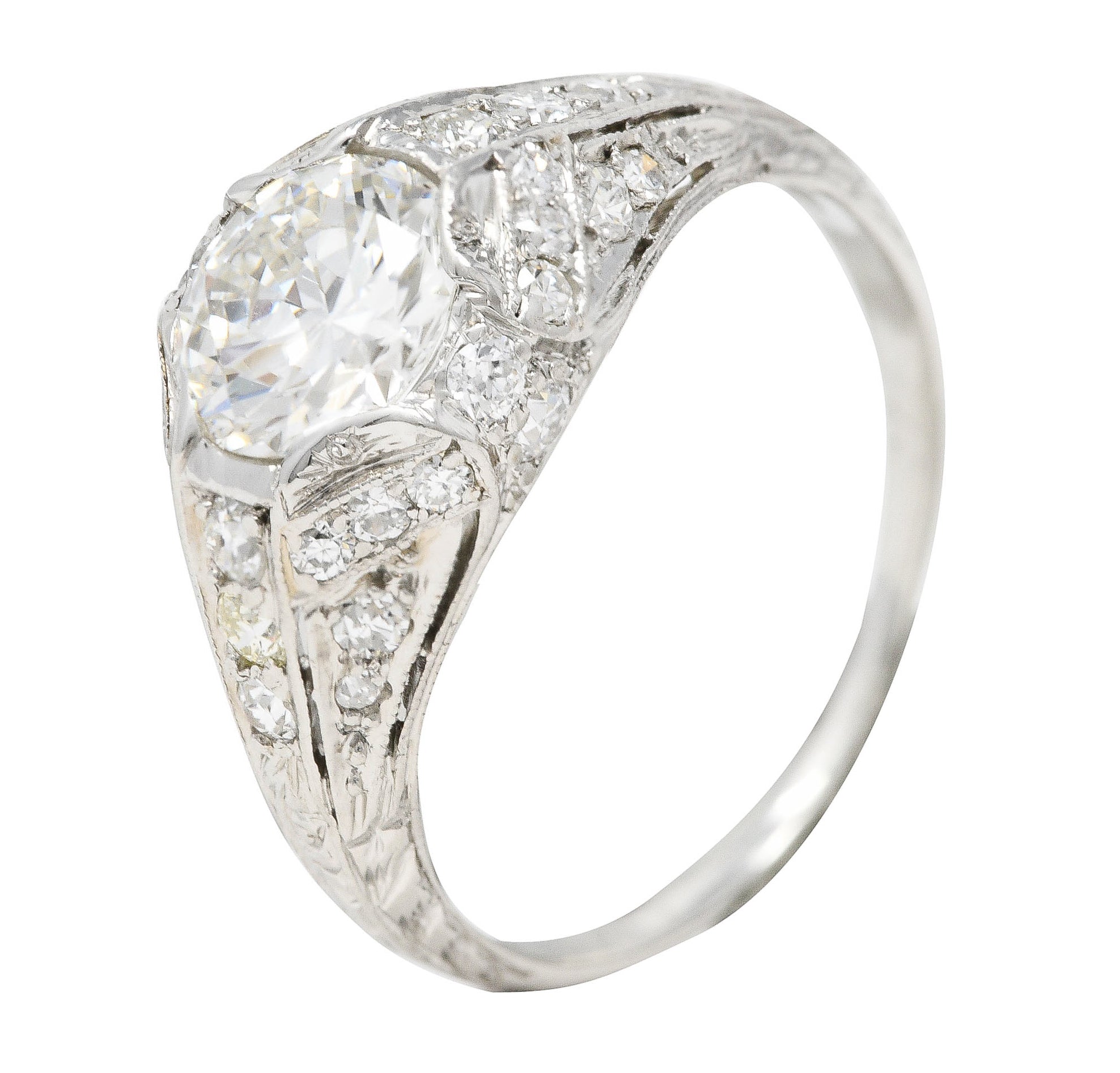 Art Deco Platinum 1.53 CTW Old European Cut Diamond Platinum Wheat Engagement Ring Wilson's Estate Jewelry