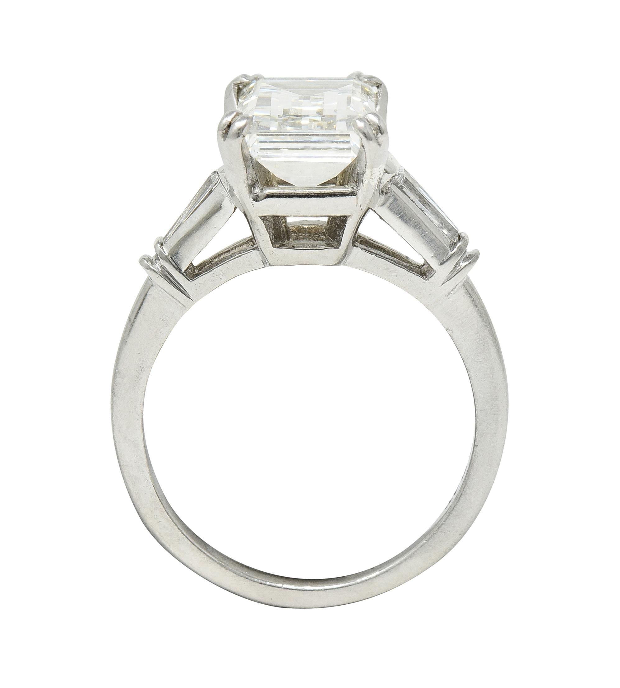 Mid-Century 3.26 CTW Step Cut Diamond Platinum Engagement Ring GIA