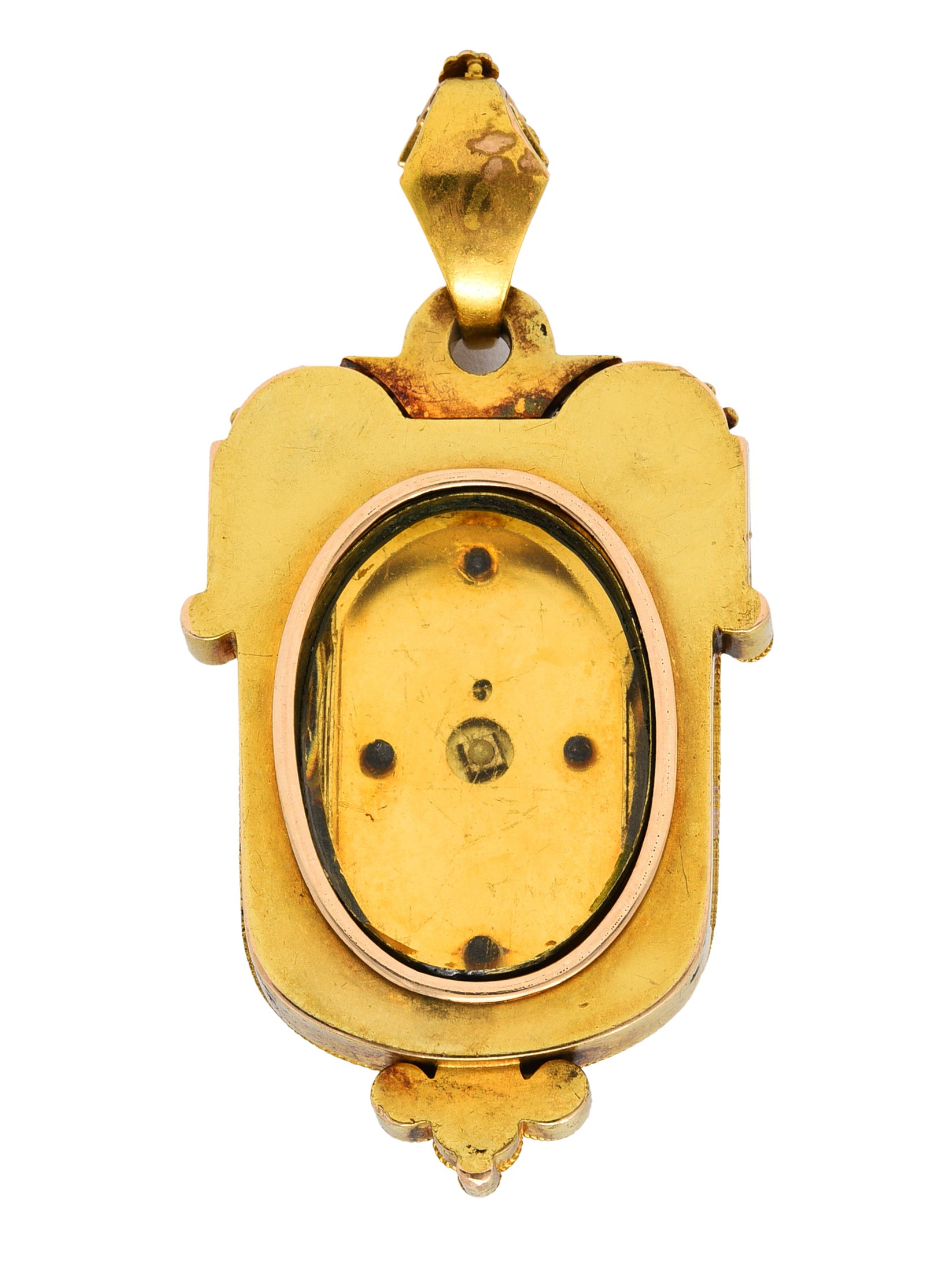 1870's Baroque Enamel Diamond 14 Karat Gold Mourning Locket Pendantcharm - Wilson's Estate Jewelry