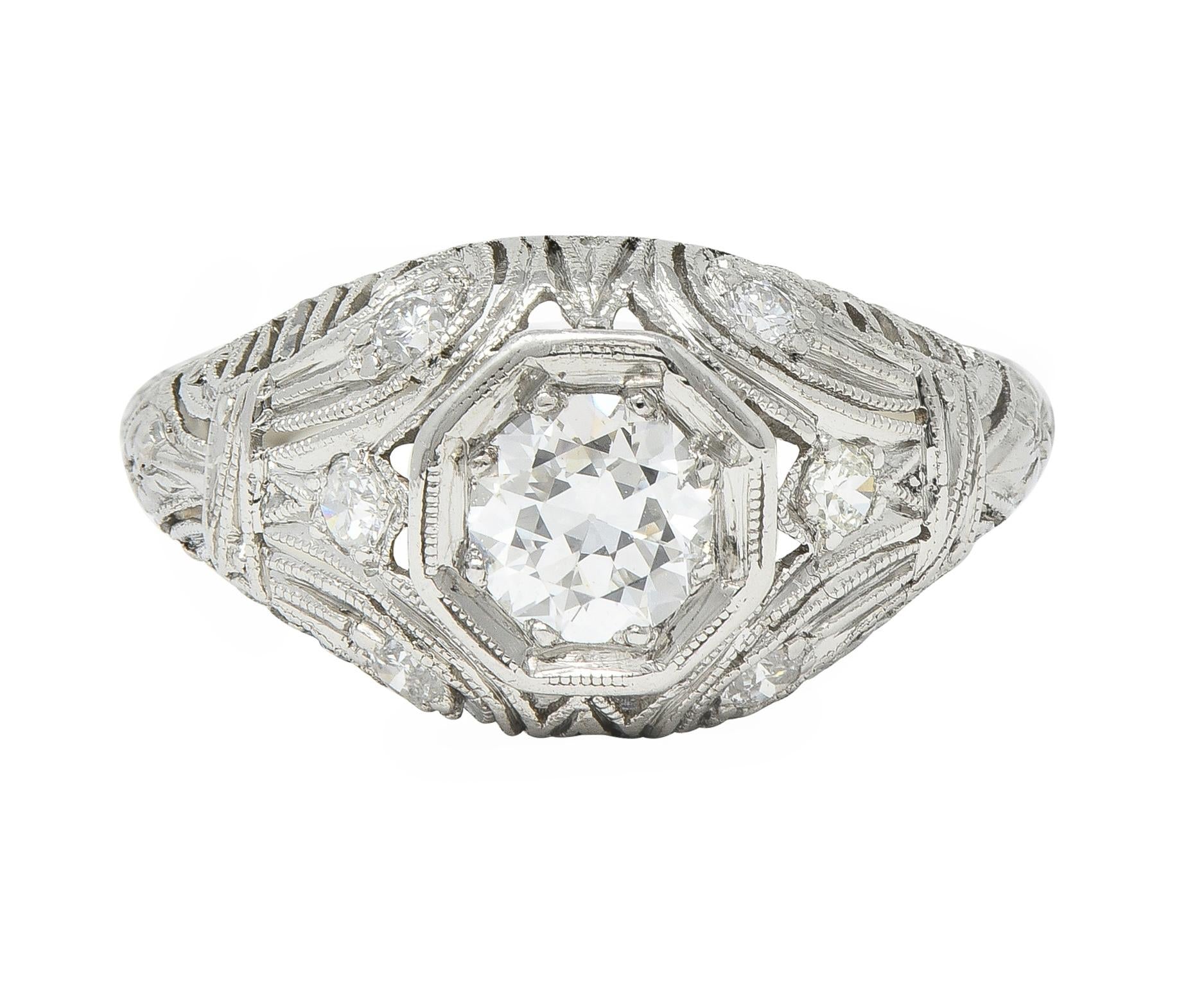 1928 Art Deco 0.56 CTW Old European Diamond Platinum Engagement Ring