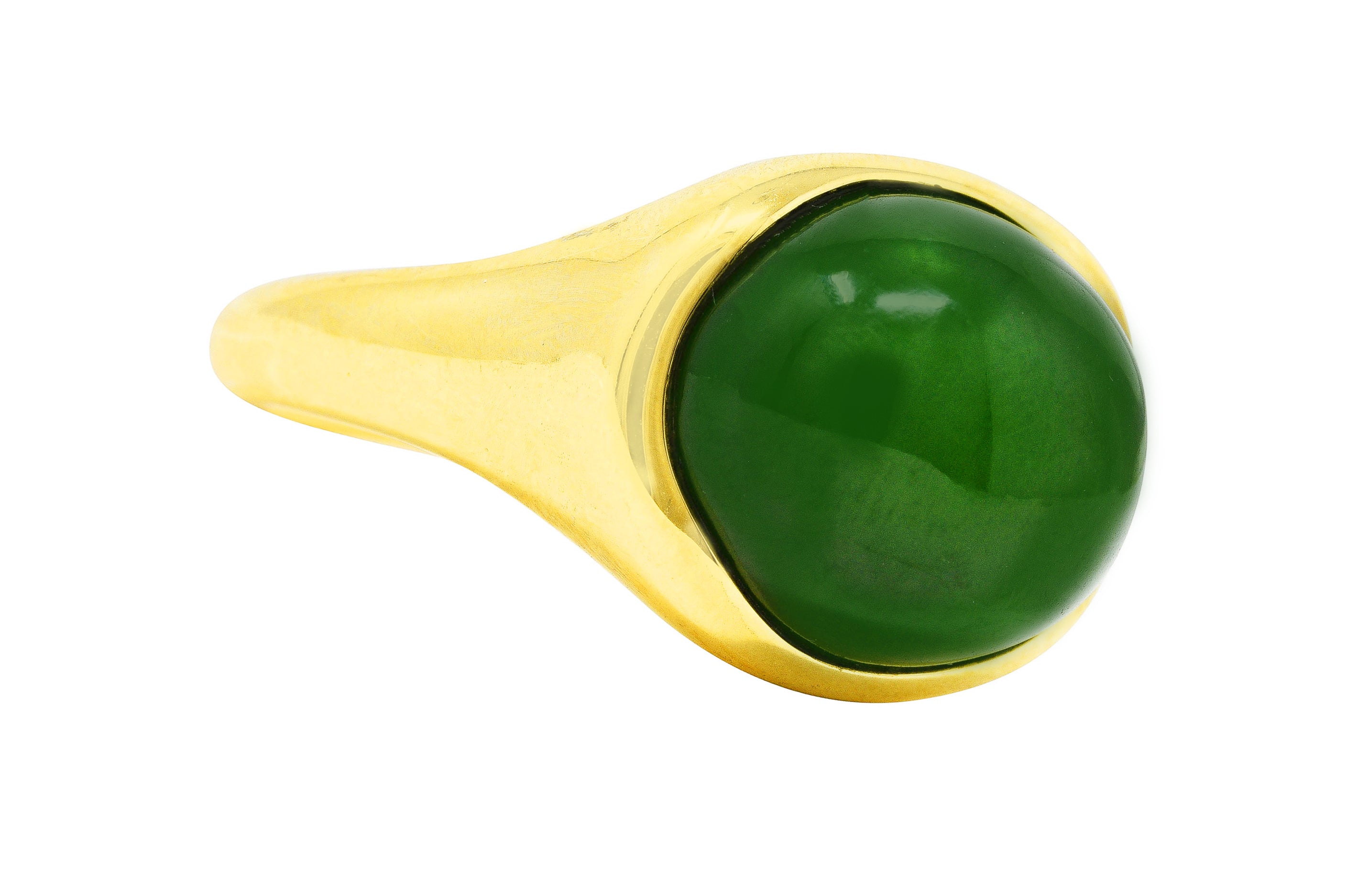 Elsa Peretti Tiffany & Co. Jade 18 Karat Yellow Gold Cabochon Ring Wilson's Estate Jewelry