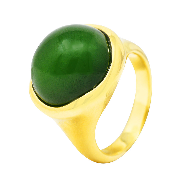 Elsa Peretti Tiffany & Co. Jade 18 Karat Yellow Gold Cabochon Ring Wilson's Estate Jewelry