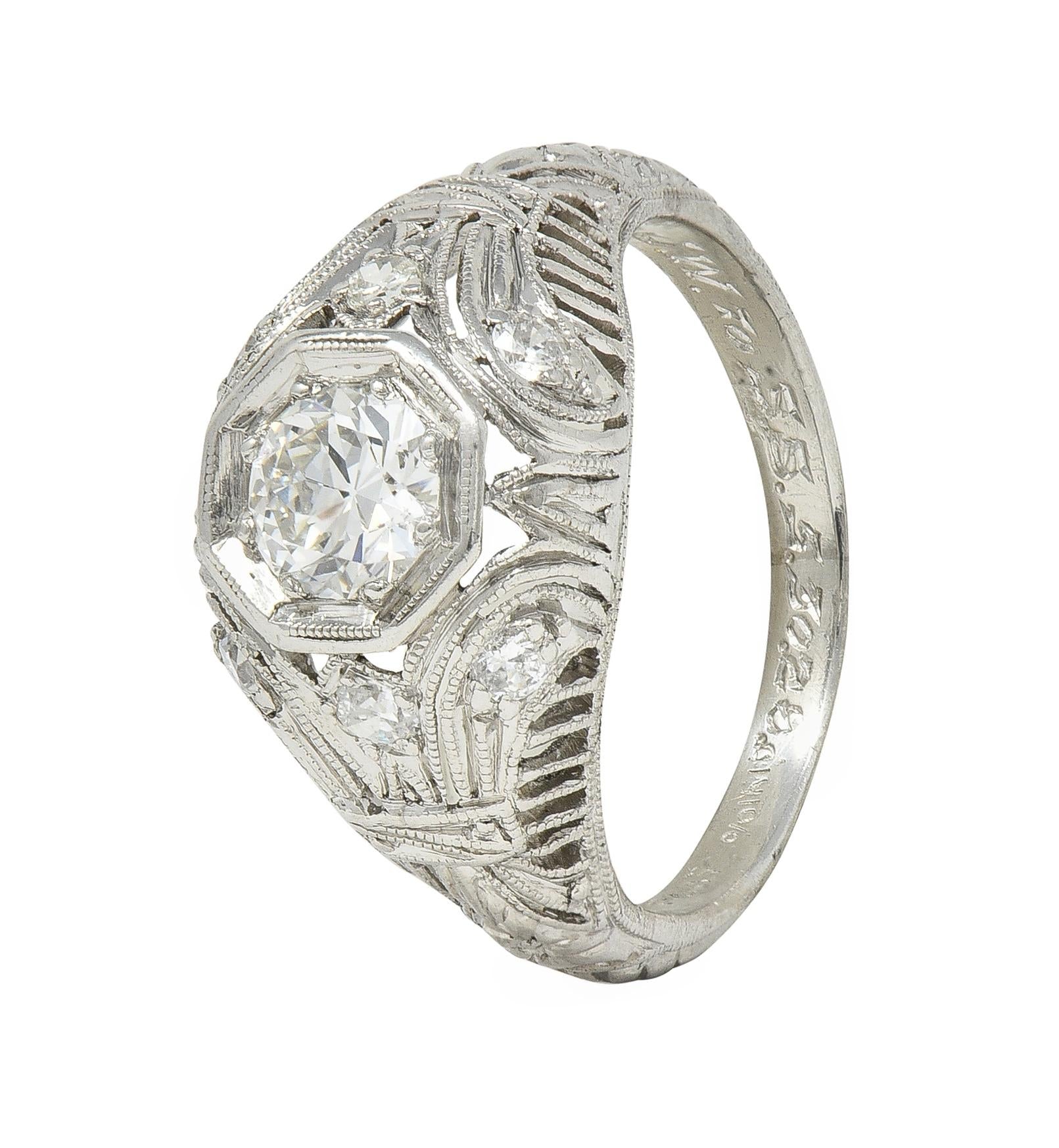 1928 Art Deco 0.56 CTW Old European Diamond Platinum Engagement Ring