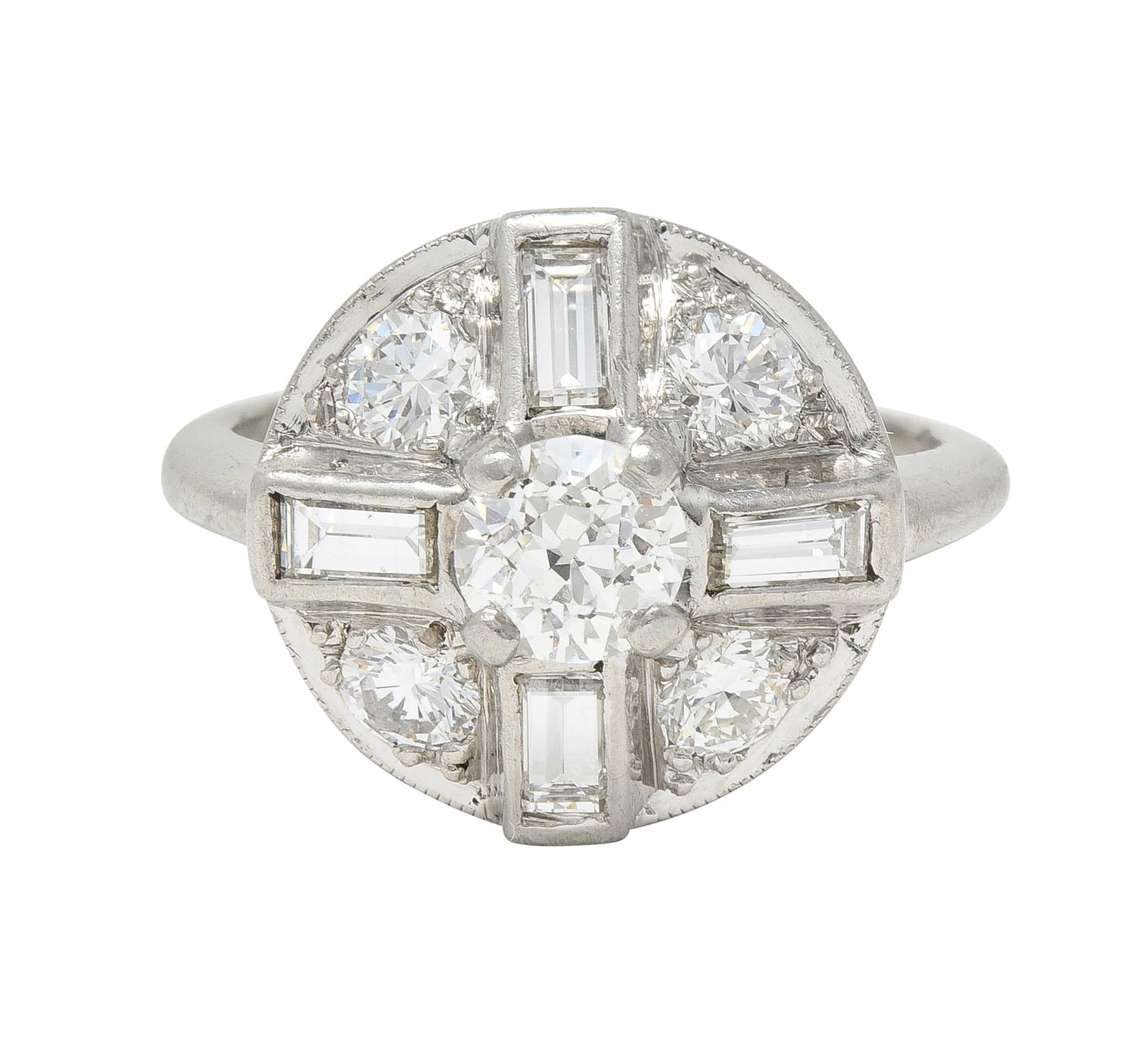 Mid-Century 1.00 CTW Diamond Platinum Vintage Circular Dinner Ring