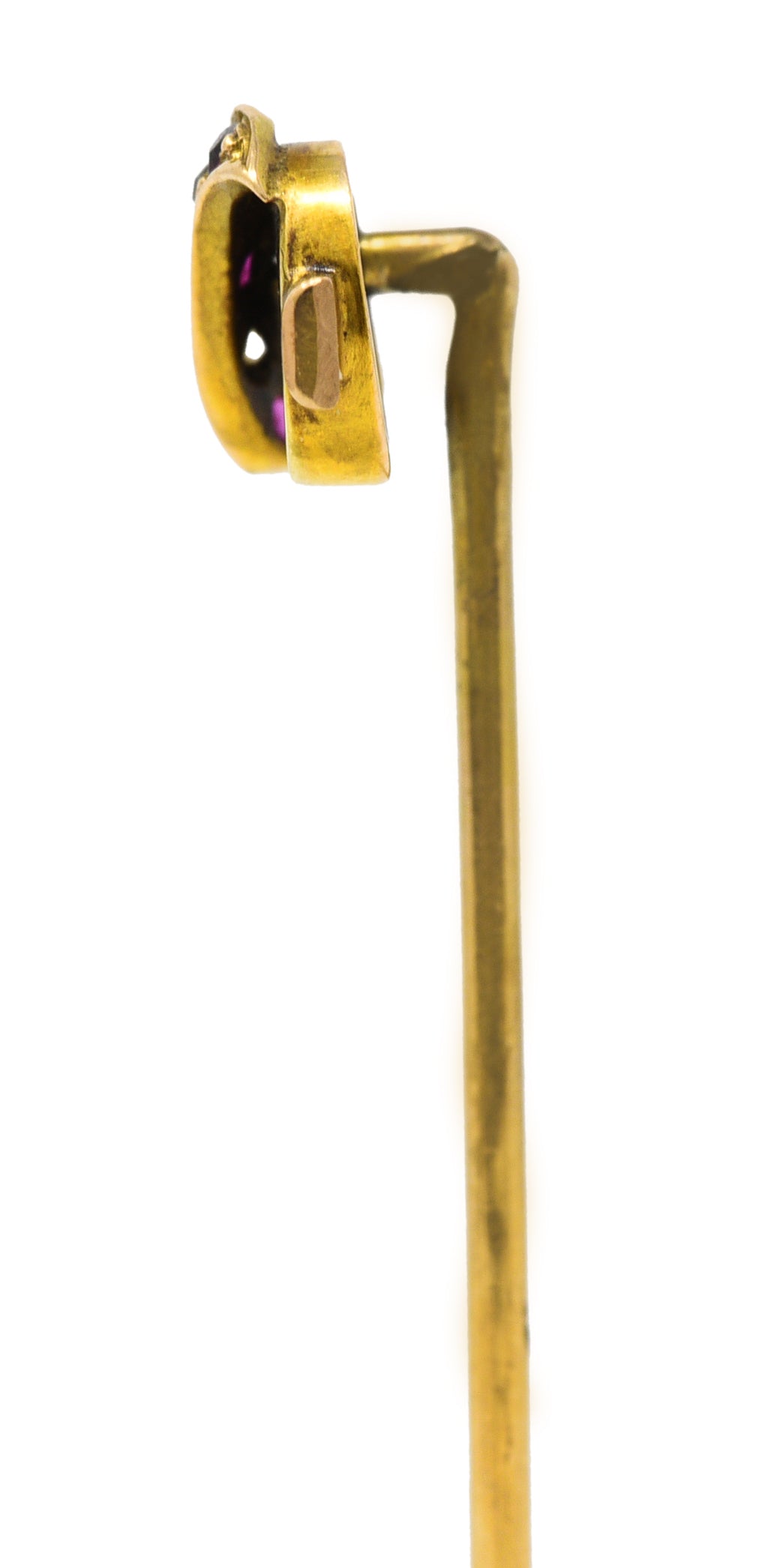 Victorian Ruby Diamond 14 Karat Yellow Gold Fireplace Bellow Stickpin Wilson's Estate Jewelry