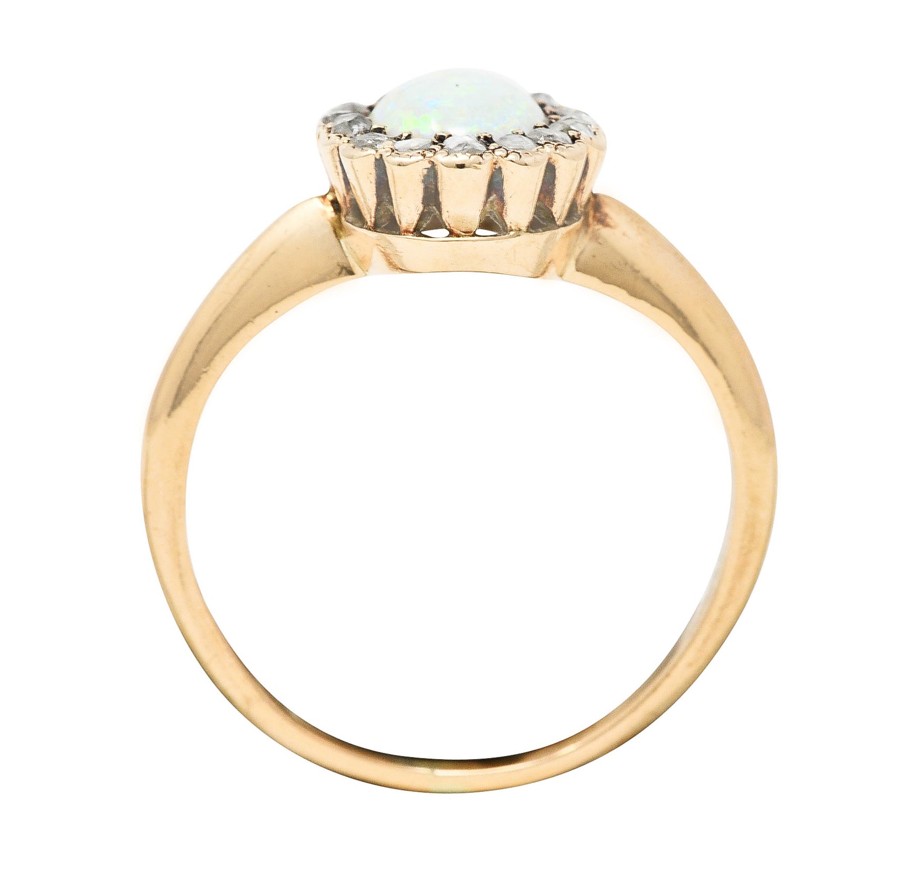 Allsopp-Steller Victorian Opal Diamond 14 Karat Yellow Gold Antique Halo Ring Wilson's Estate Jewelry