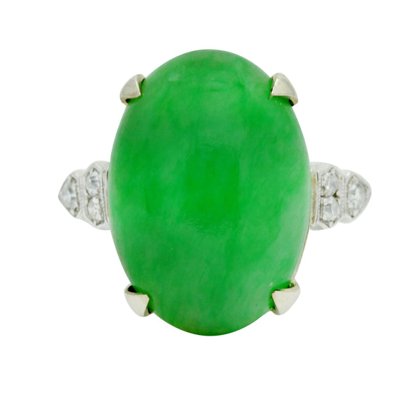 Art Deco Jadeite Jade Diamond Platinum Cabochon Ring GIARing - Wilson's Estate Jewelry