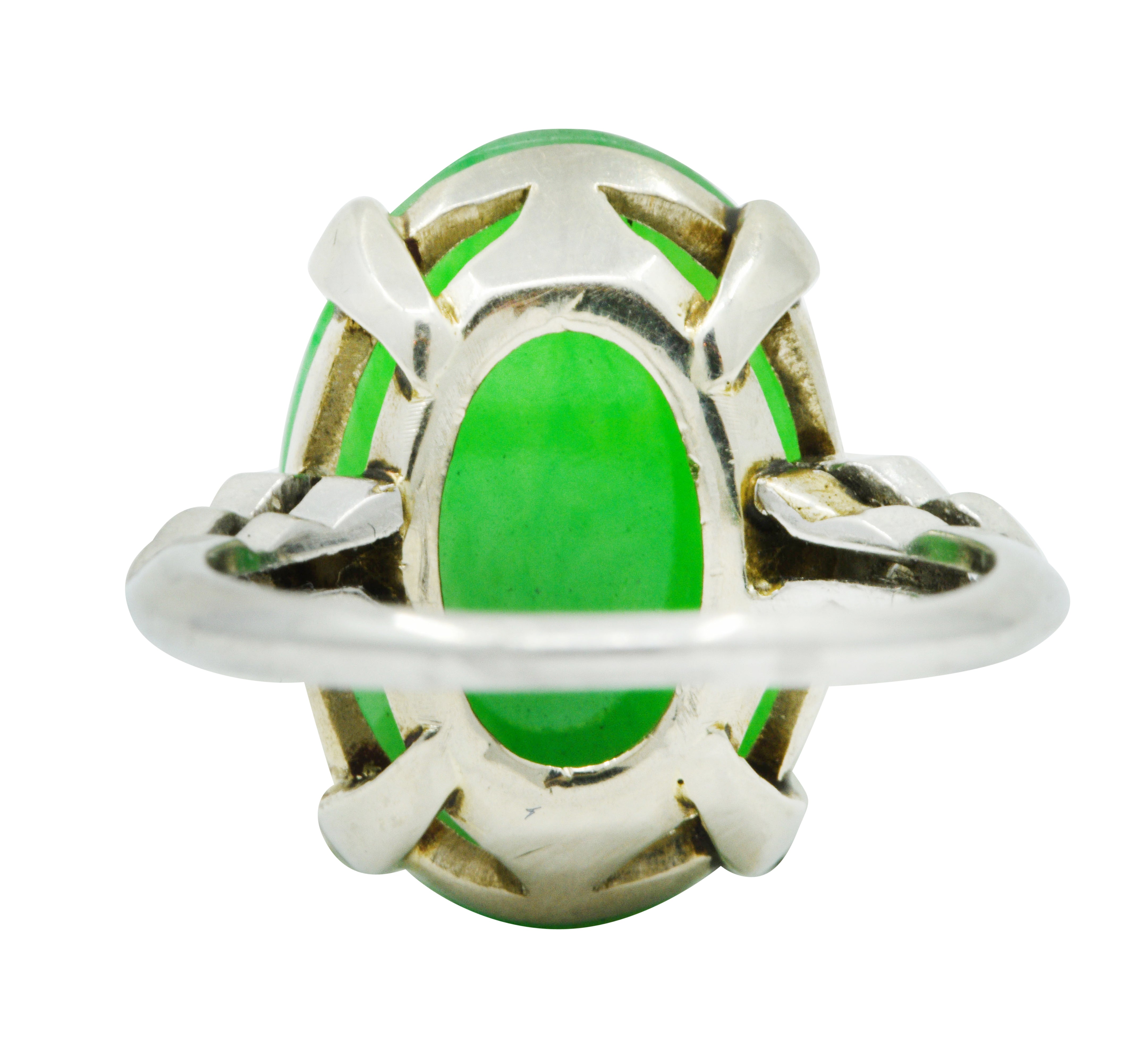 Art Deco Jadeite Jade Diamond Platinum Cabochon Ring GIARing - Wilson's Estate Jewelry