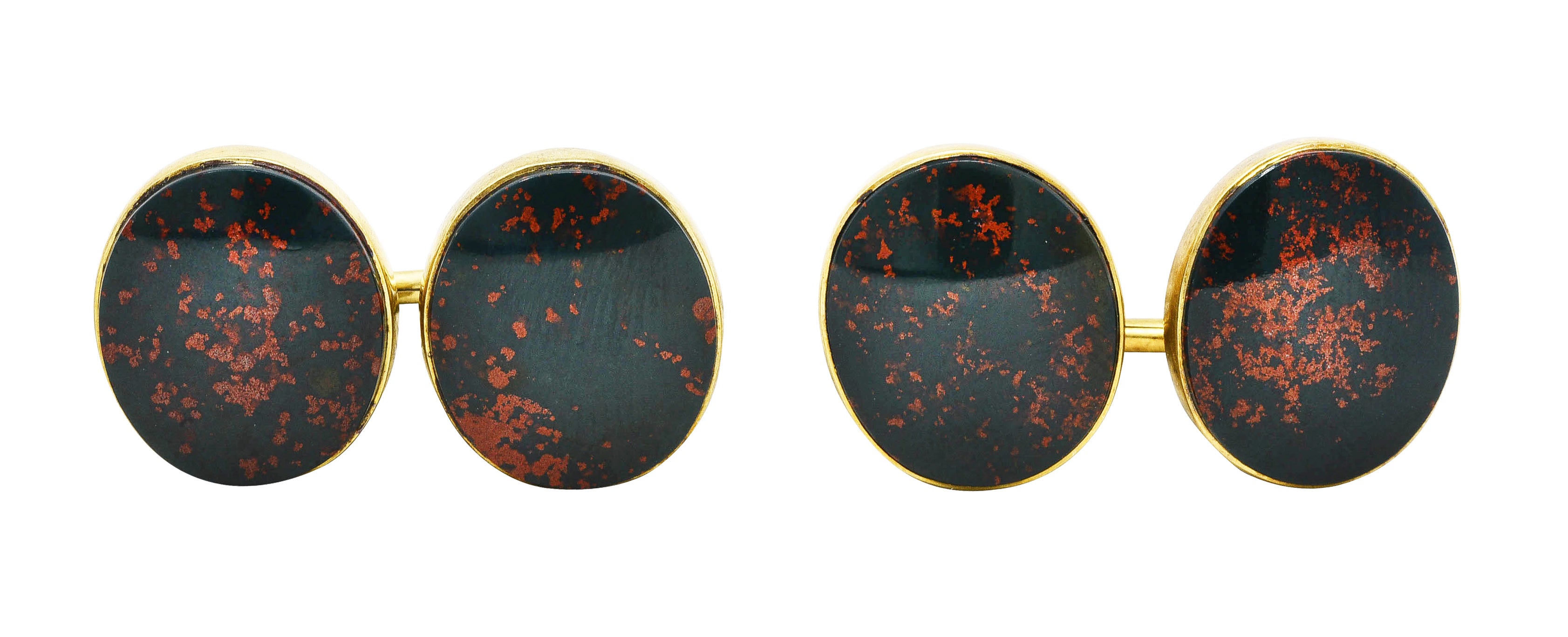 Sansbury & Nellis Early Art Deco Bloodstone 14 Karat Gold Men's Cufflinks Wilson's Estate Jewelry