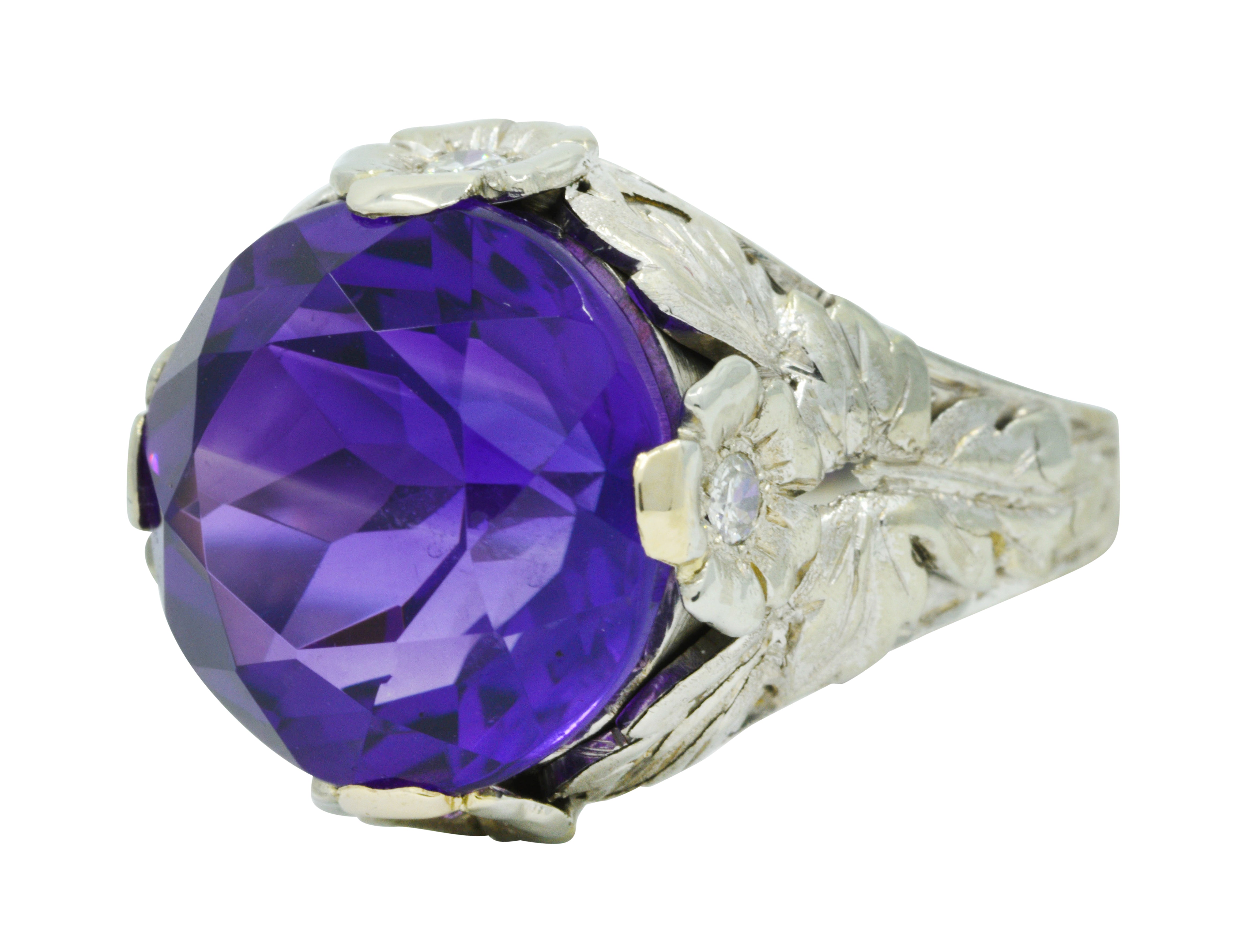 Edwardian Amethyst Diamond 18 Karat White Gold Floral Cocktail RingRing - Wilson's Estate Jewelry