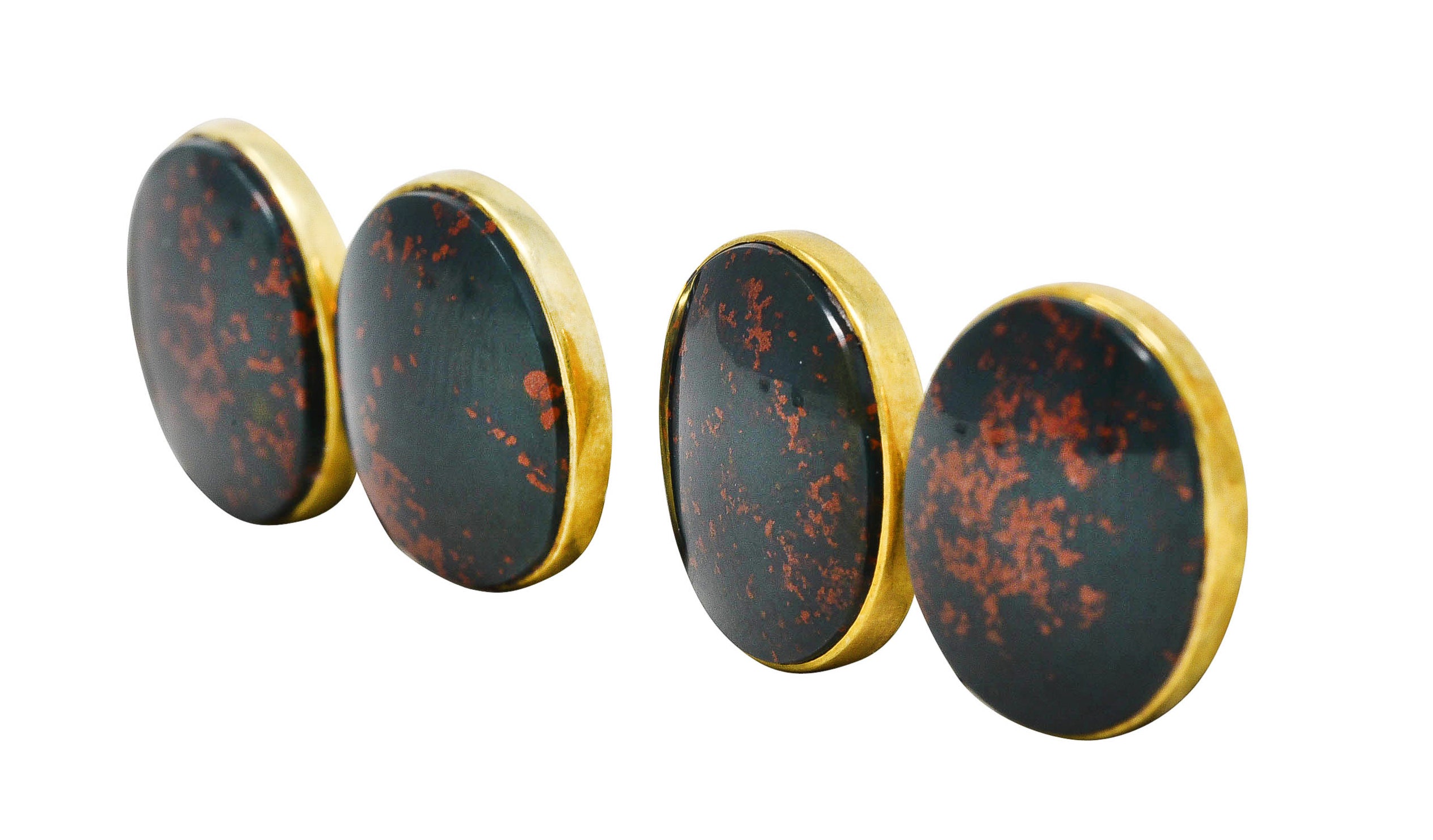 Sansbury & Nellis Early Art Deco Bloodstone 14 Karat Gold Men's Cufflinks Wilson's Estate Jewelry