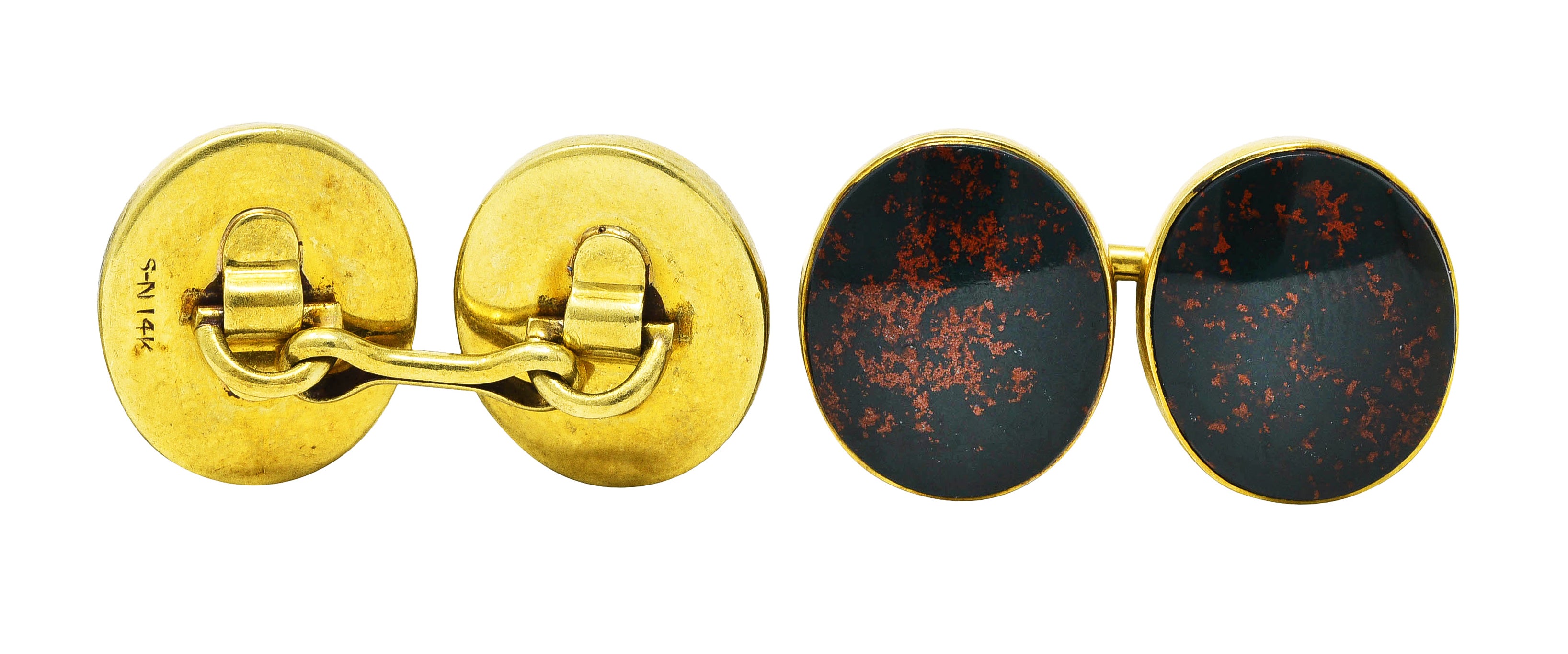 Sansbury & Nellis Early Art Deco Bloodstone 14 Karat Gold Men's Cufflinks Wilson's Estate Jewelry