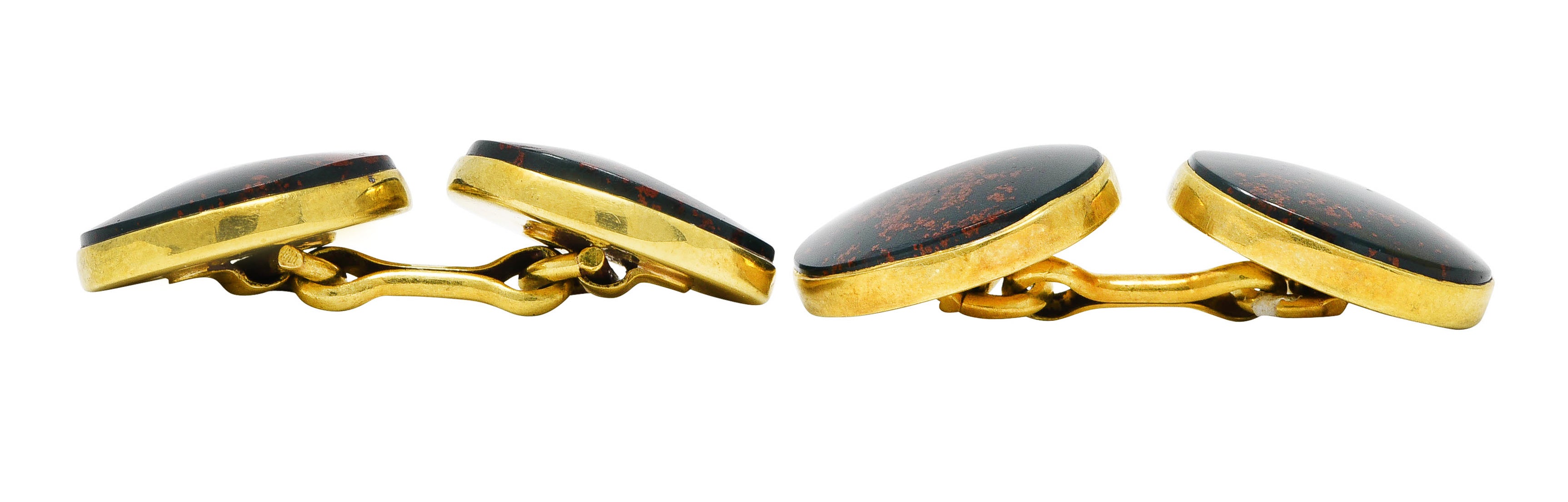 Sansbury & Nellis Early Art Deco Bloodstone 14 Karat Gold Men's Cufflinks Wilson's Estate Jewelry