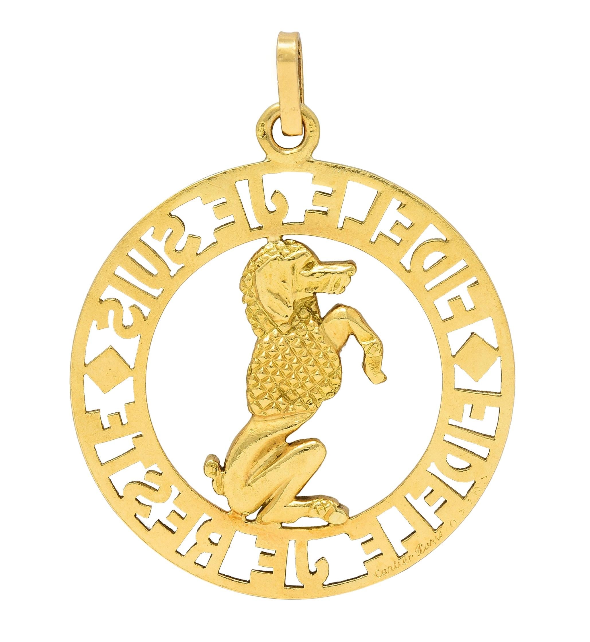 Cartier Paris 1950s 18 Karat Yellow Gold Vintage Faithful Poodle Dog Pendant