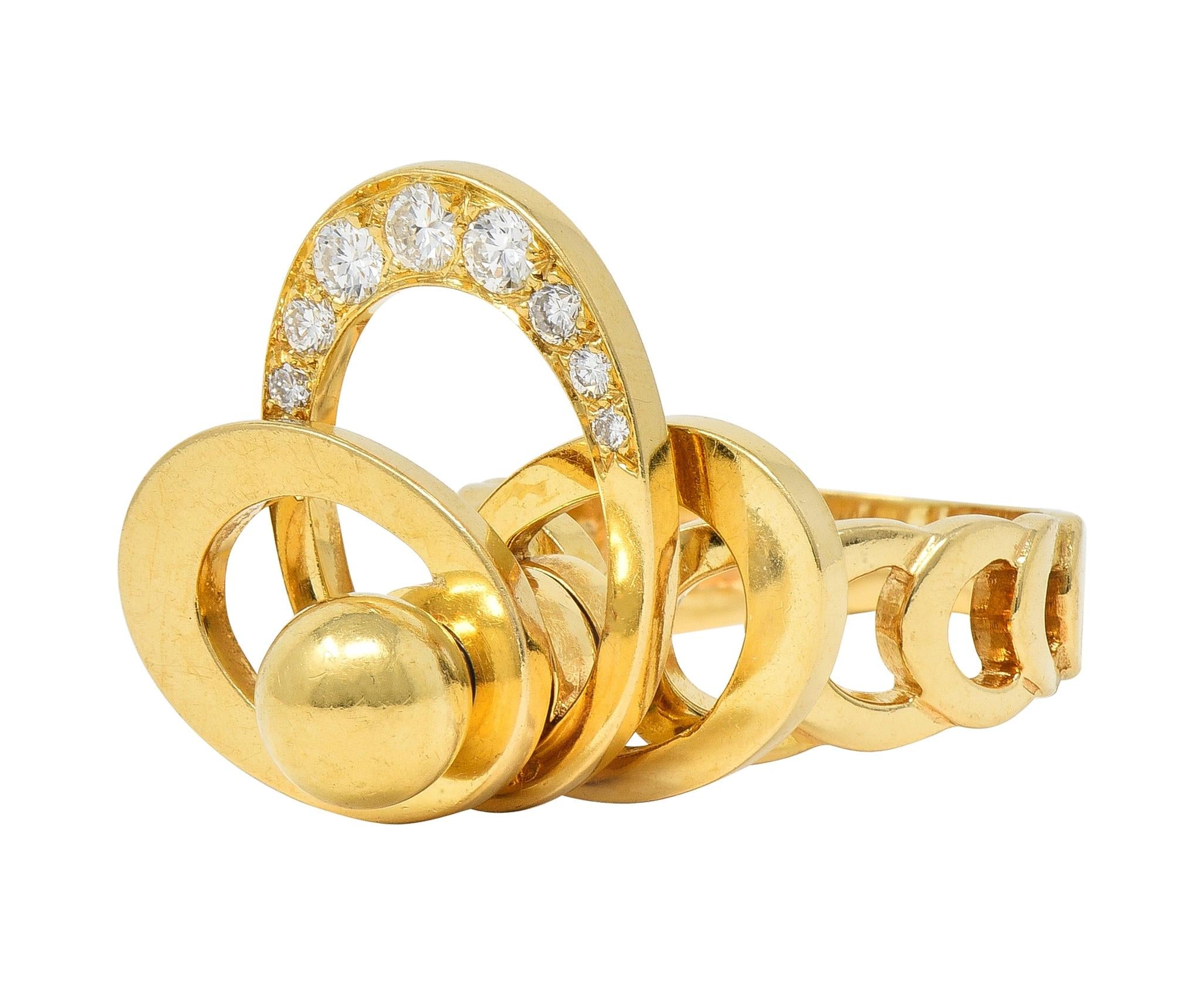 Norman Teufel Diamond 18 Karat Gold Arch Vintage Kinetic Fidget Spinning Ring